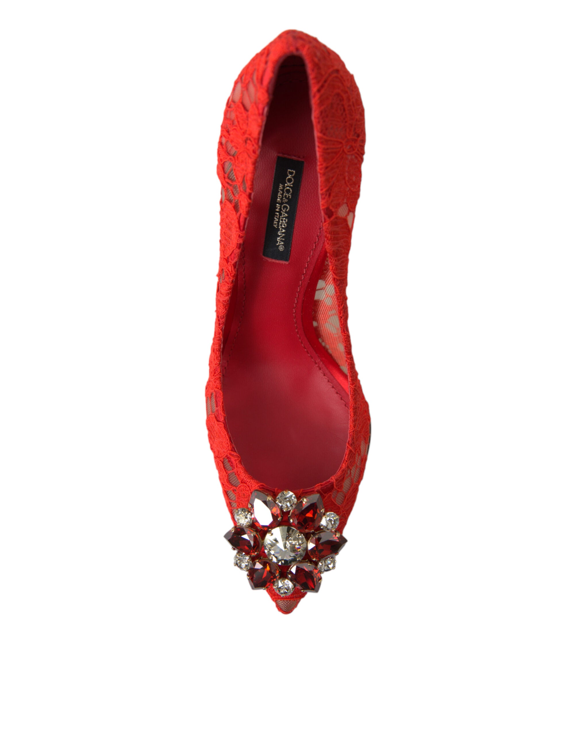 Dolce & Gabbana Red Taormina Lace Crystal Heels Pumps Shoes - DEA STILOSA MILANO