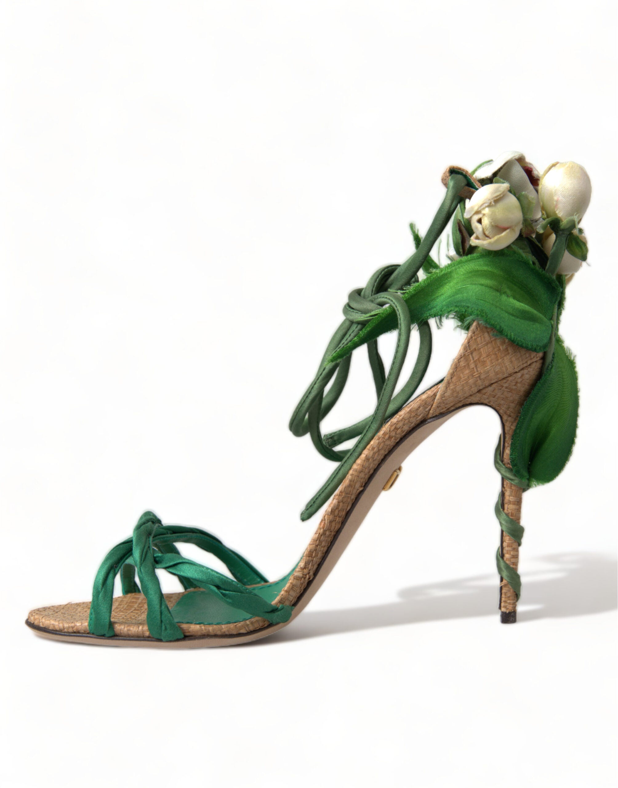 Dolce & Gabbana Green Flower Satin Heels Sandals Shoes - DEA STILOSA MILANO