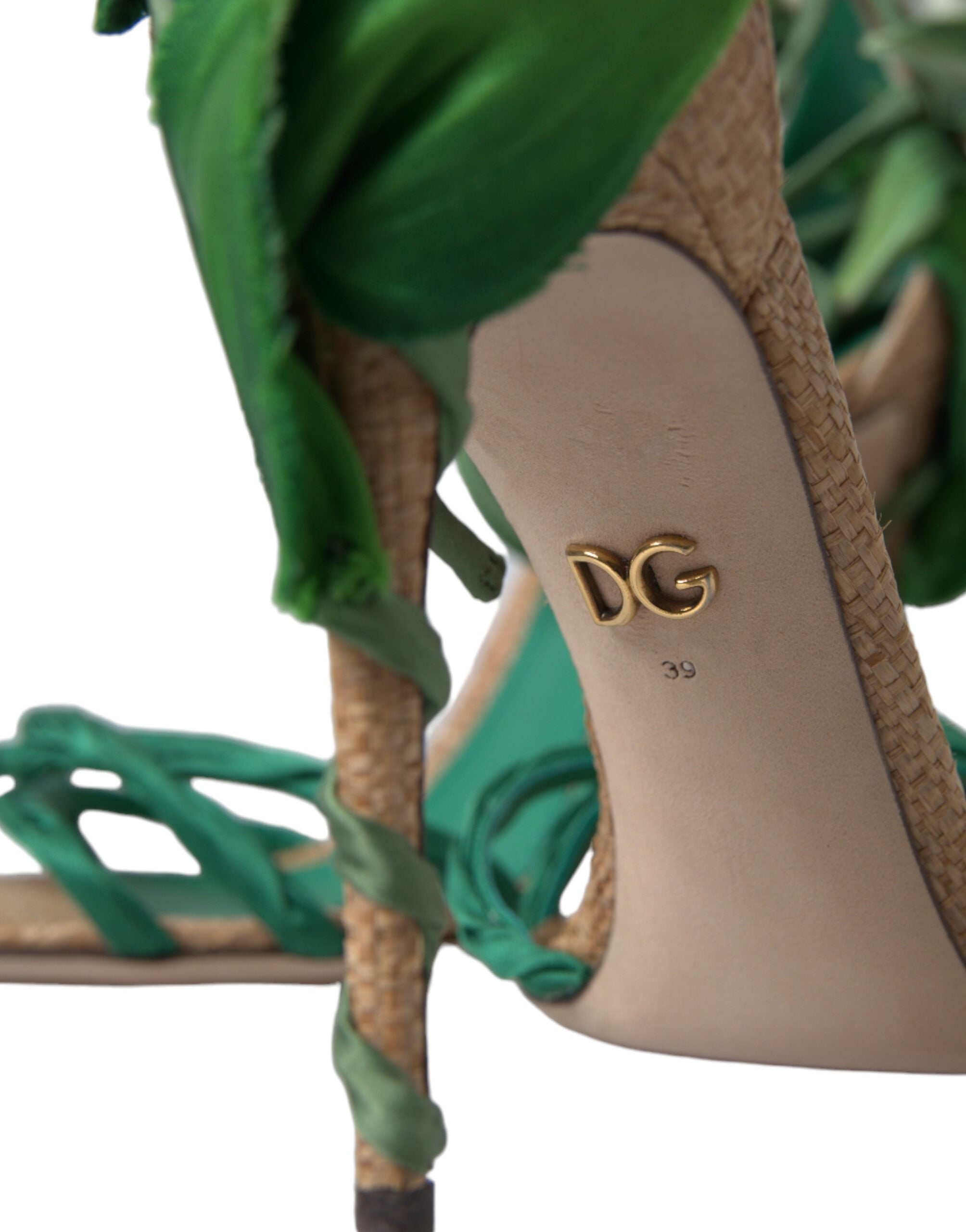 Dolce & Gabbana Green Flower Satin Heels Sandals Shoes - DEA STILOSA MILANO
