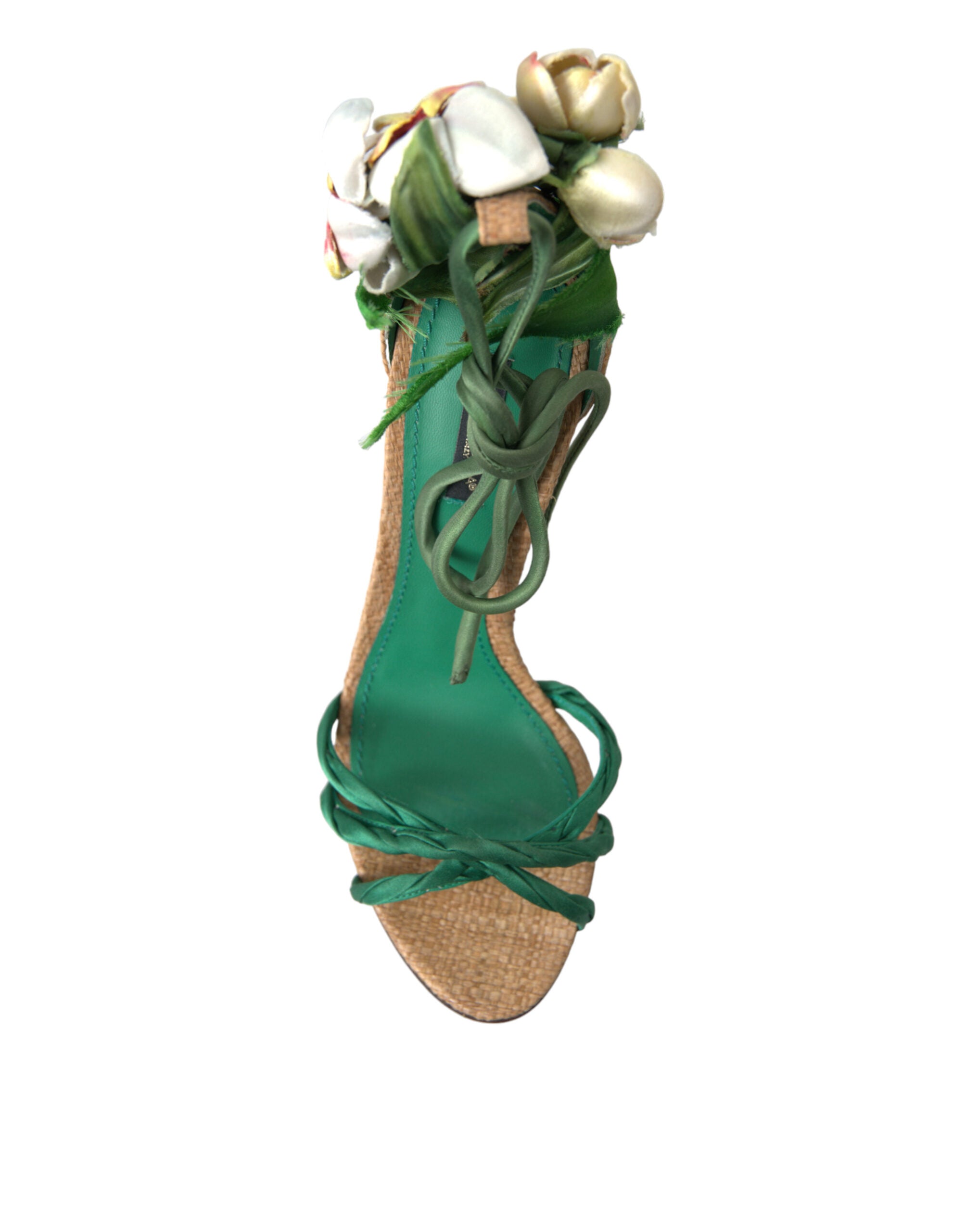 Dolce & Gabbana Green Flower Satin Heels Sandals Shoes - DEA STILOSA MILANO