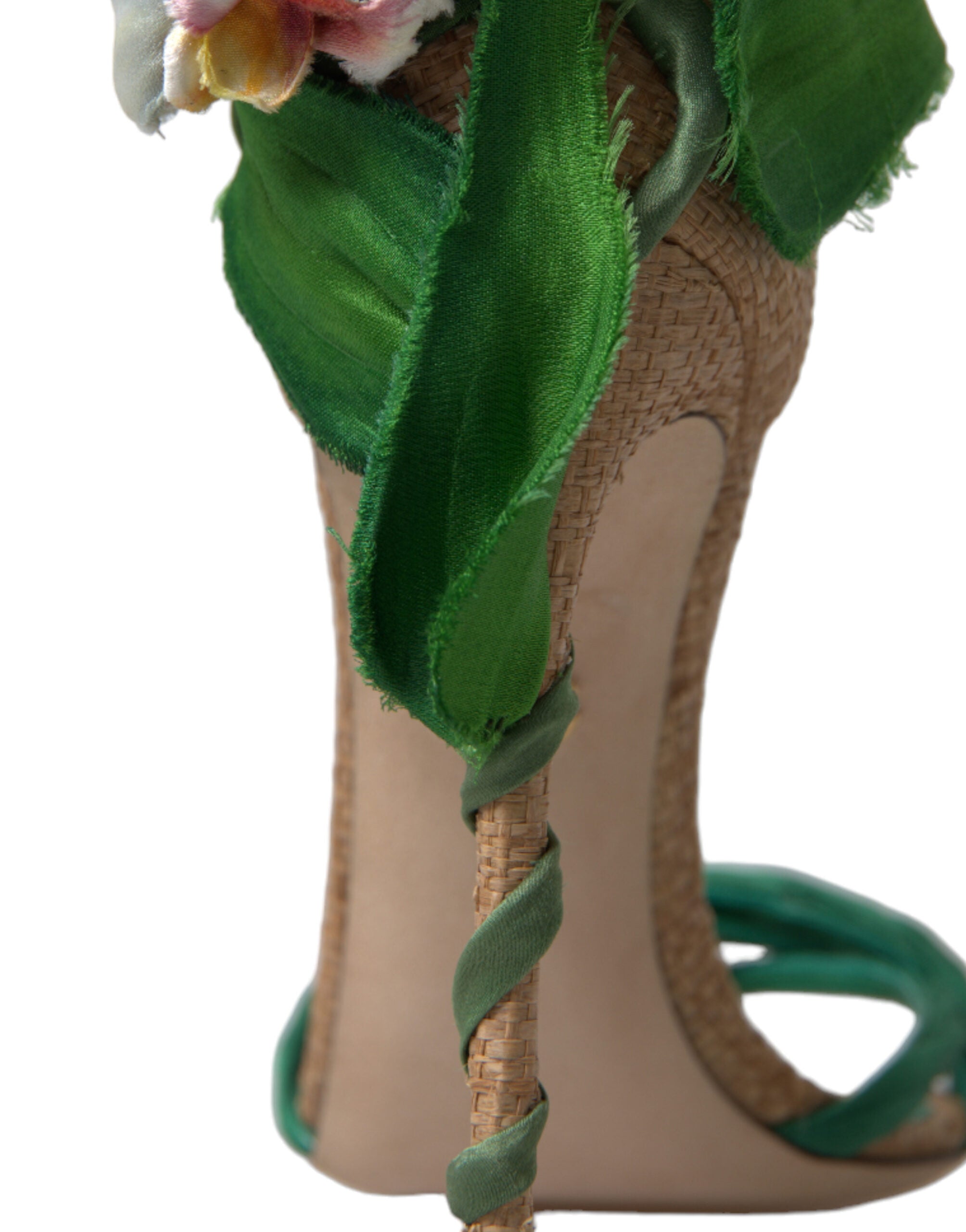 Dolce & Gabbana Green Flower Satin Heels Sandals Shoes - DEA STILOSA MILANO