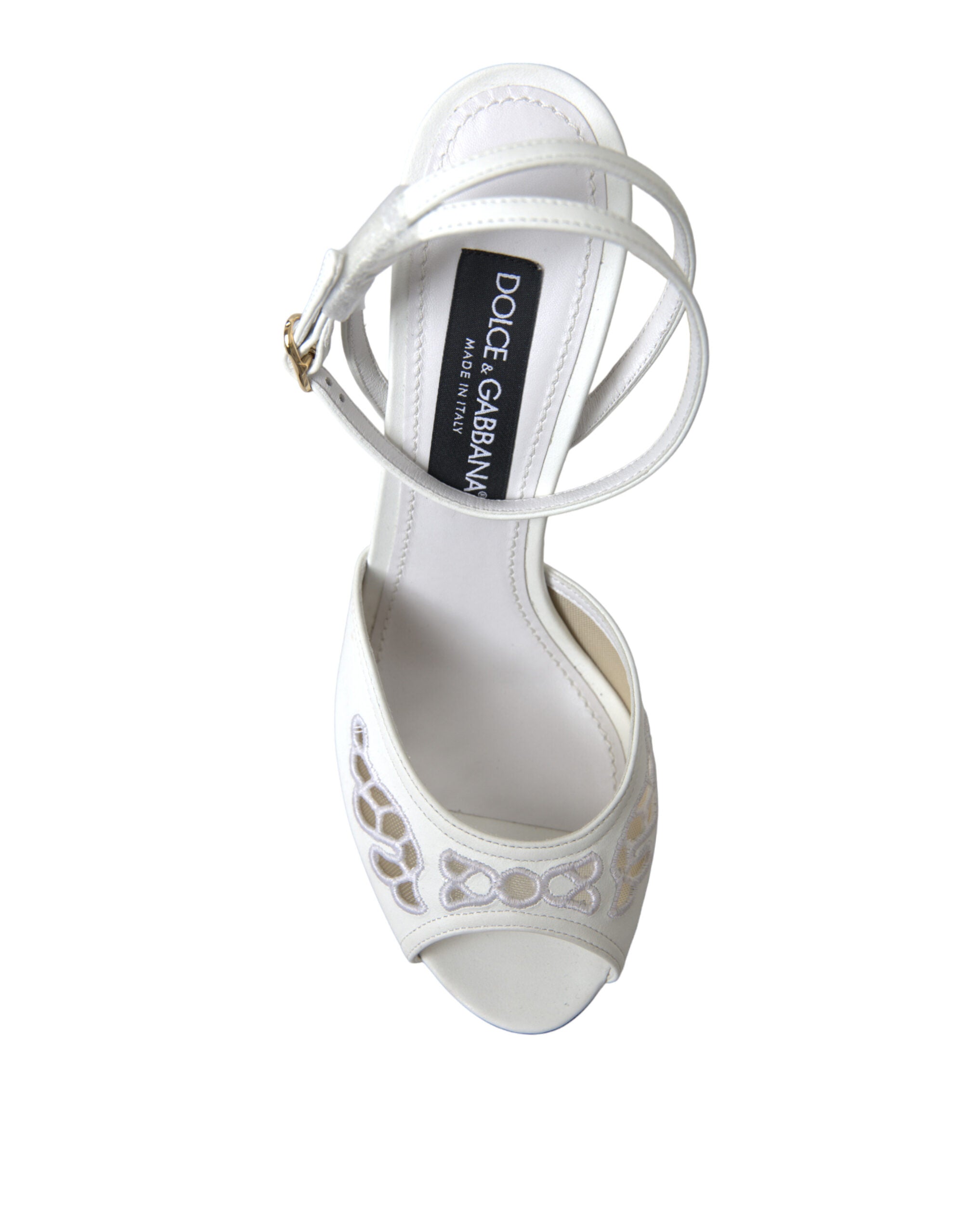 Dolce & Gabbana White Embroidered Ankle Strap Sandals Shoes - DEA STILOSA MILANO