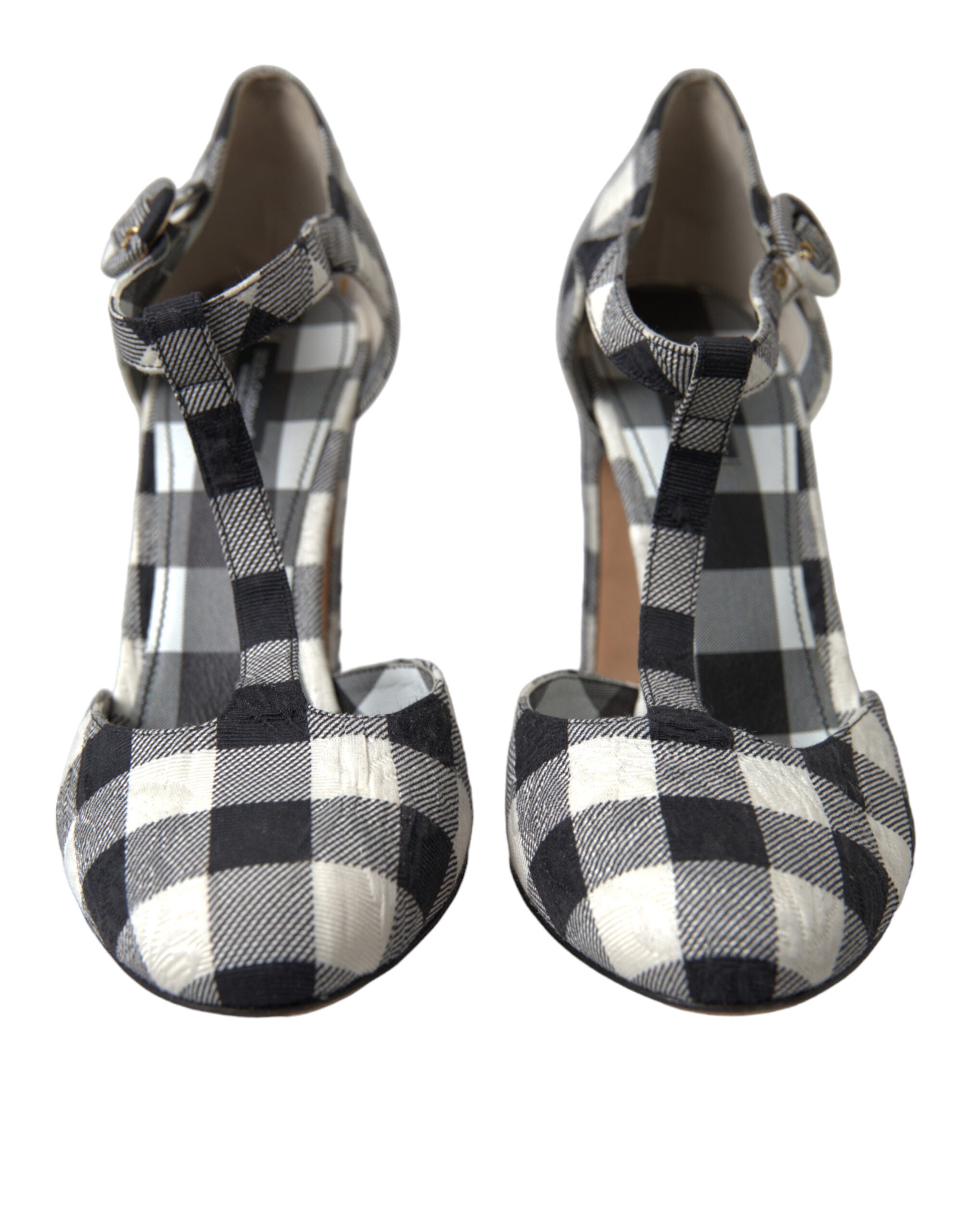 Dolce & Gabbana Black White Gingham Brocade Mary Janes Shoes - DEA STILOSA MILANO
