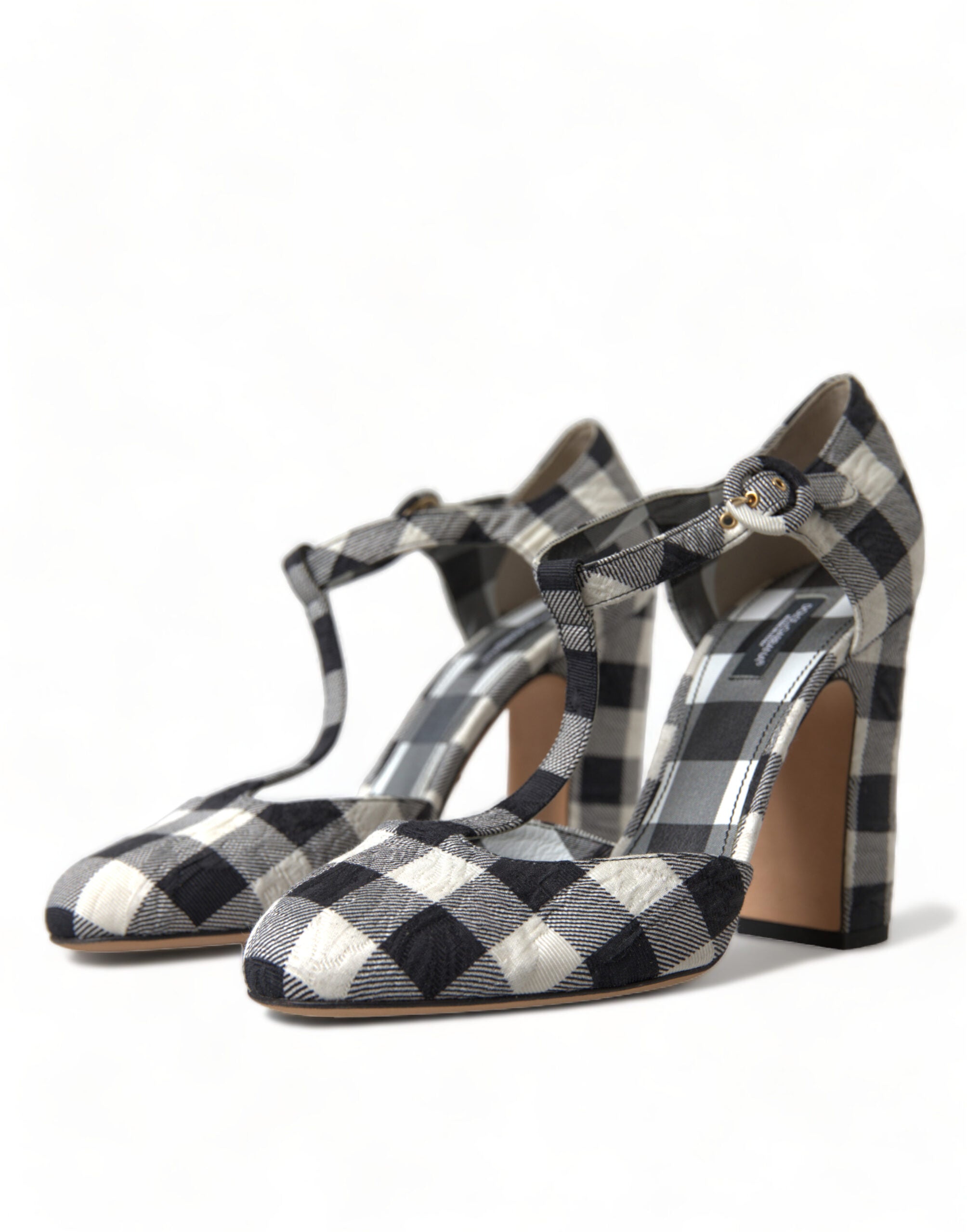 Dolce & Gabbana Black White Gingham Brocade Mary Janes Shoes - DEA STILOSA MILANO