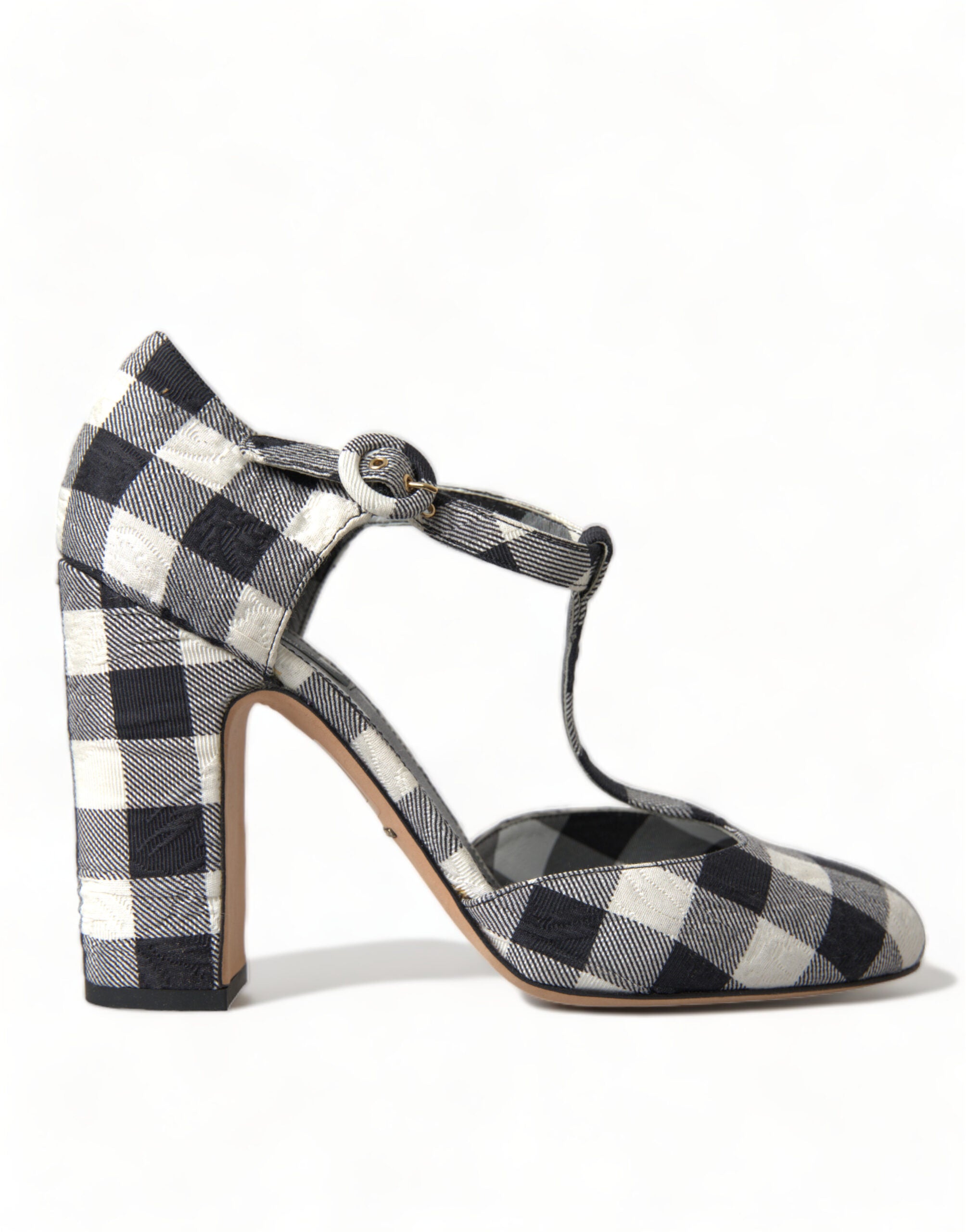 Dolce & Gabbana Black White Gingham Brocade Mary Janes Shoes - DEA STILOSA MILANO