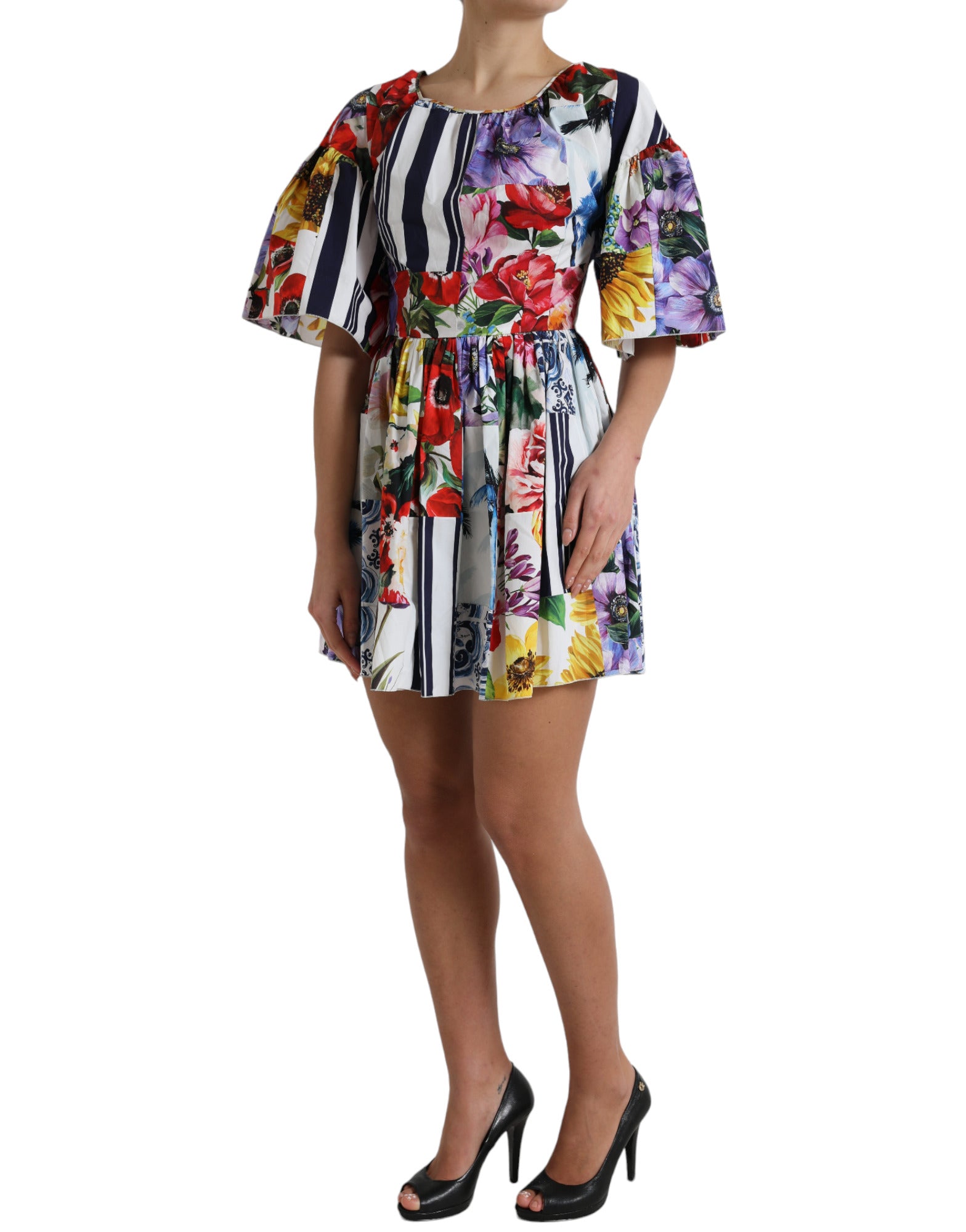 Dolce & Gabbana Multicolor Striped Floral Print Mini Dress - DEA STILOSA MILANO