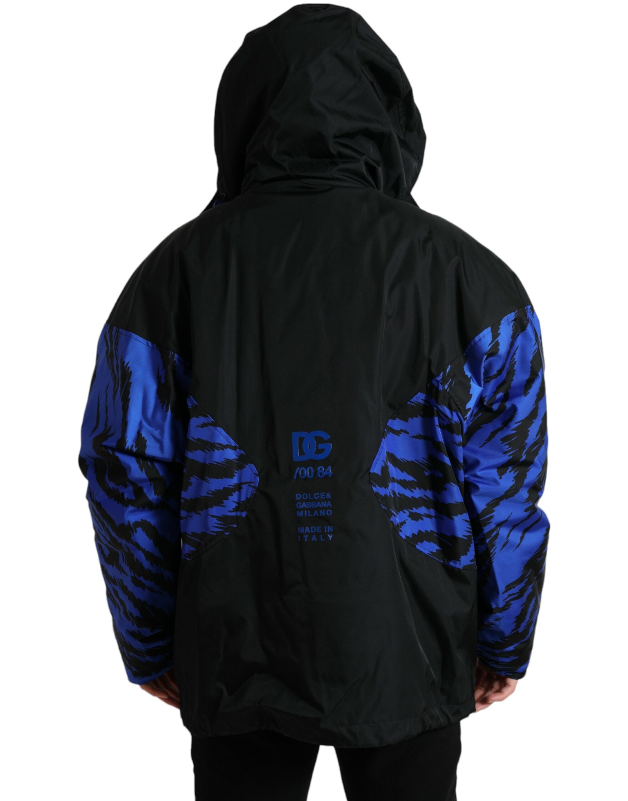 Dolce & Gabbana Black Blue Hooded Windbreaker Coat Jacket - DEA STILOSA MILANO