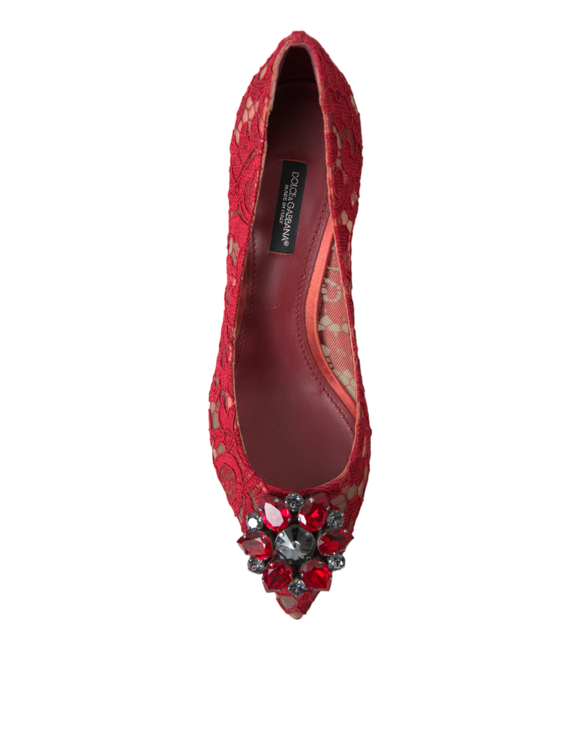 Dolce & Gabbana Red Taormina Lace Crystal Heels Pumps Shoes - DEA STILOSA MILANO