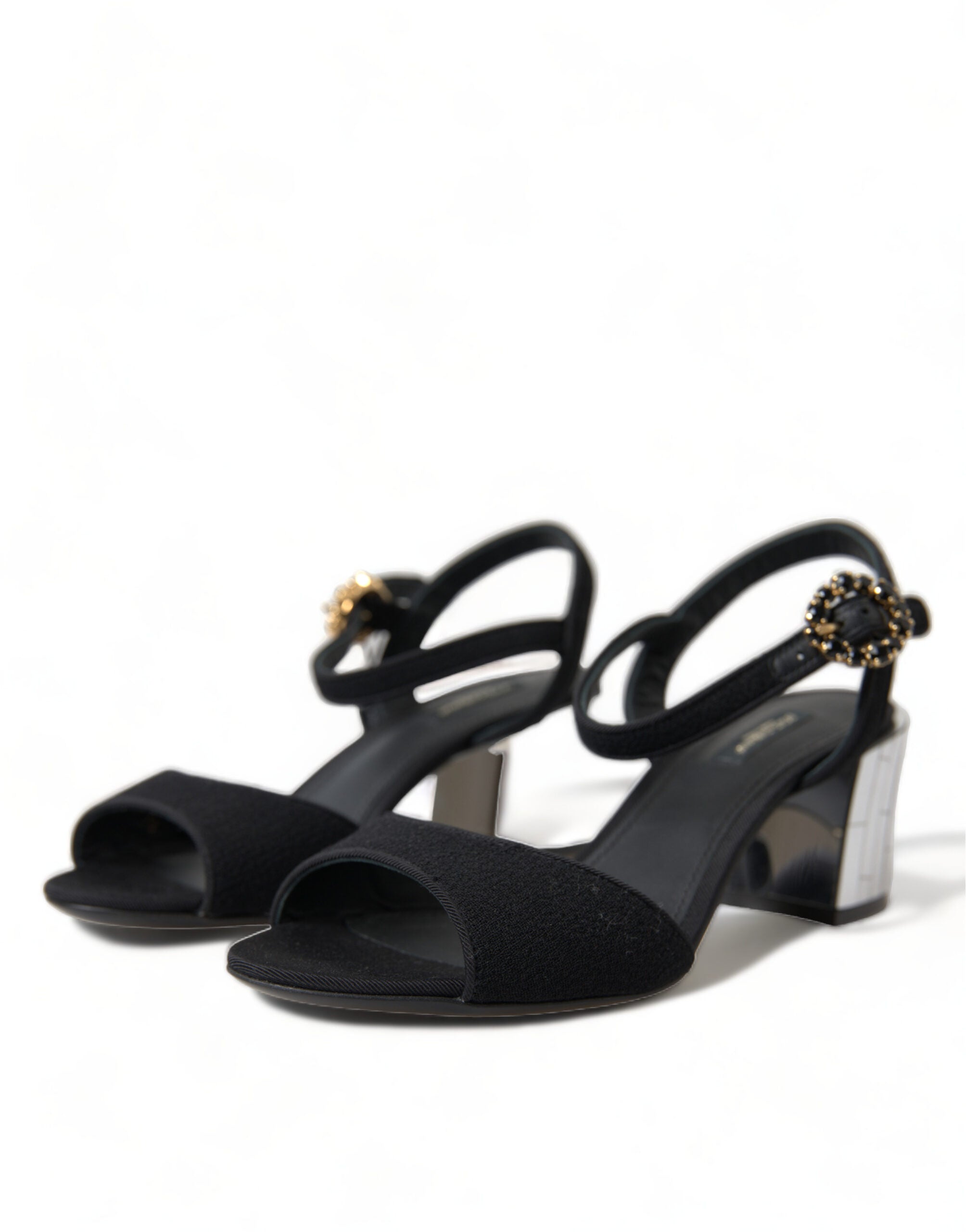 Dolce & Gabbana Black Crystals Ankle Strap Sandals Shoes - DEA STILOSA MILANO