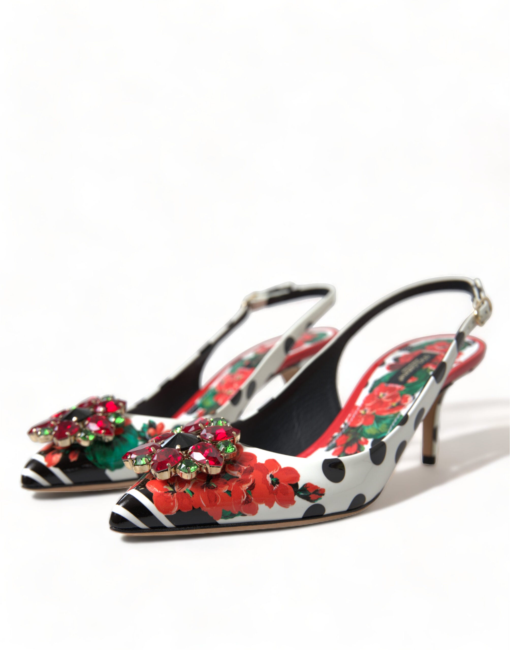 Dolce & Gabbana Multicolor Leather Crystal Slingback Pump Heels Shoes - DEA STILOSA MILANO