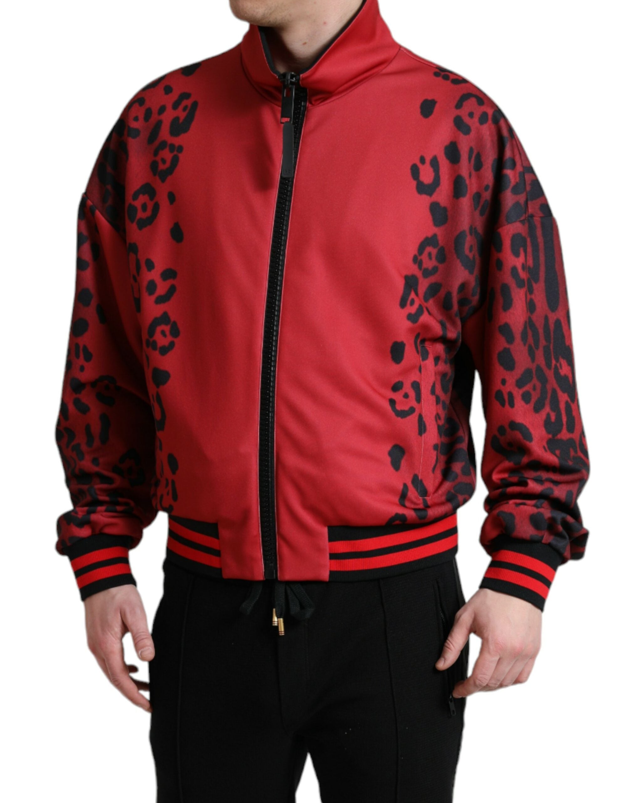 Dolce & Gabbana Red Leopard Polyester Bomber Full Zip Jacket - DEA STILOSA MILANO