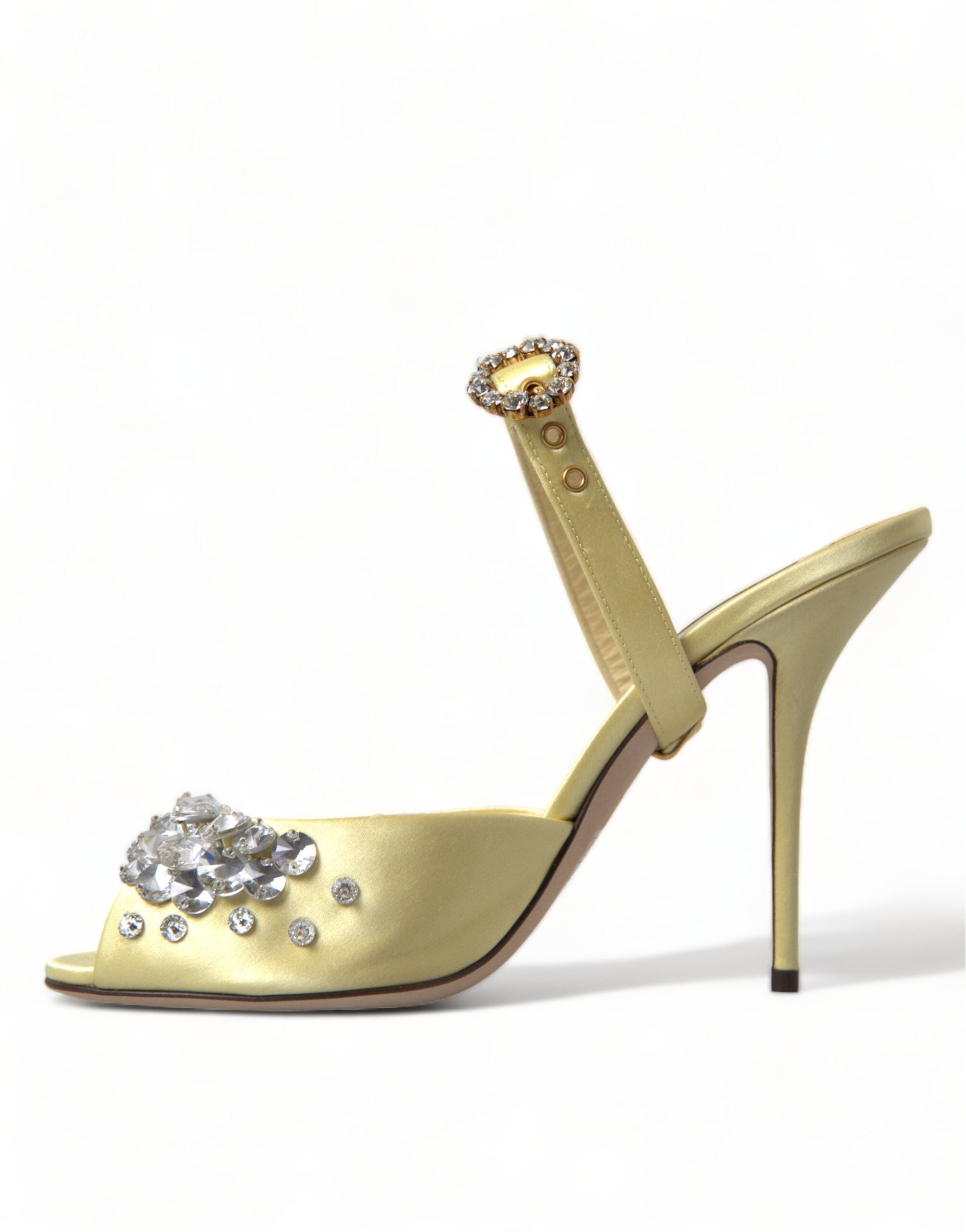 Dolce & Gabbana Yellow Satin Crystal Mary Janes Sandals - DEA STILOSA MILANO