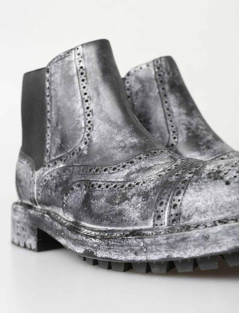 Dolce & Gabbana Black Gray Leather Ankle Boots - DEA STILOSA MILANO