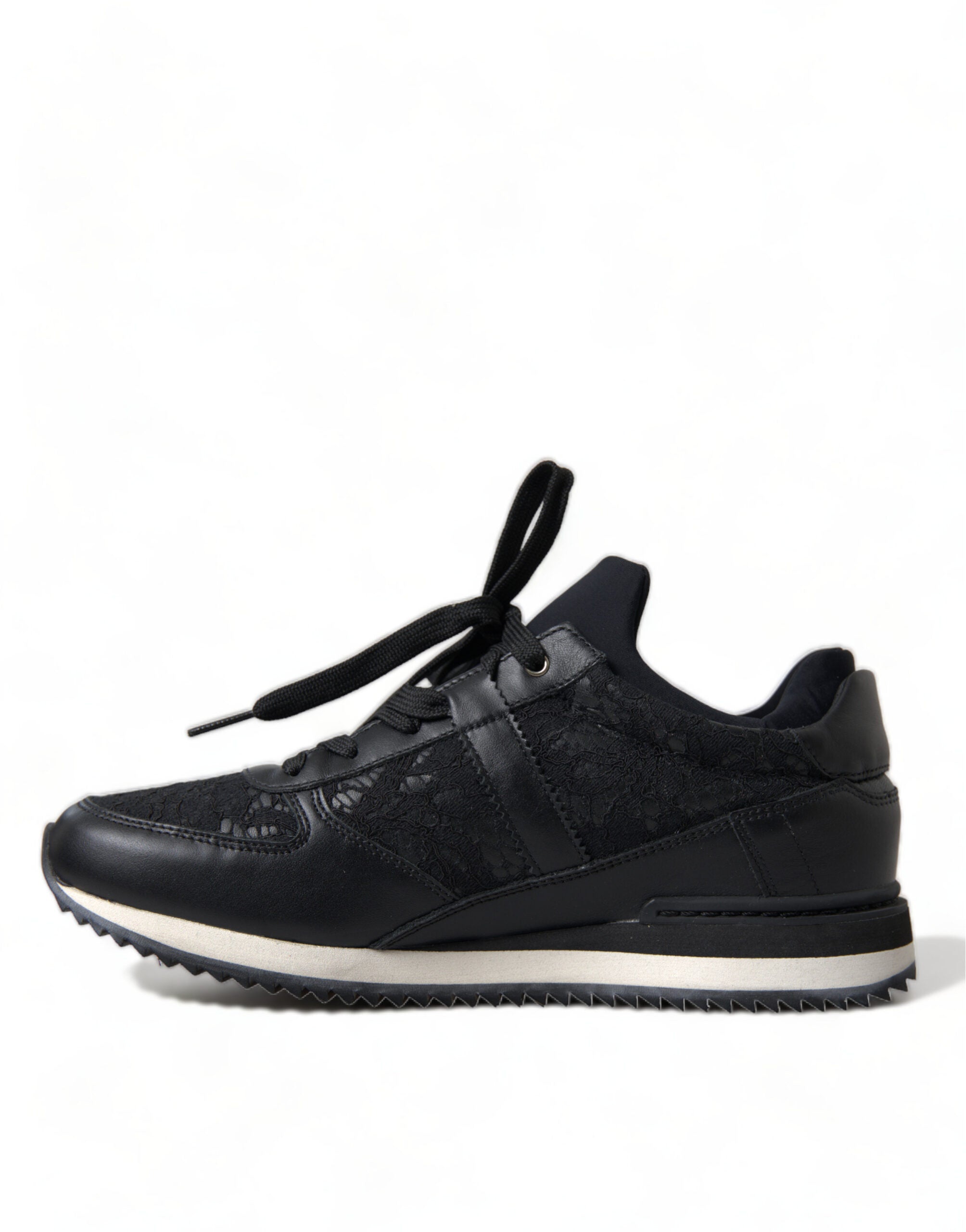 Dolce & Gabbana Black Floral Lace Leather Sneakers Shoes - DEA STILOSA MILANO