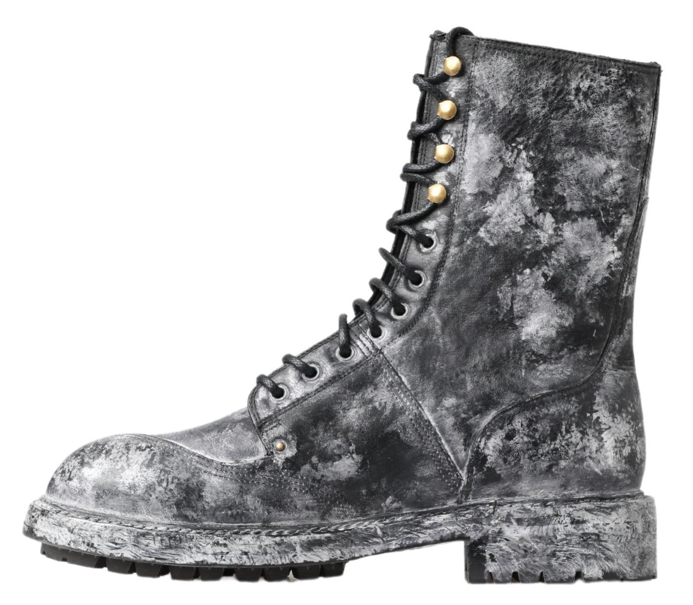 Dolce & Gabbana Black Gray Leather Mid Calf Boots Shoes - DEA STILOSA MILANO