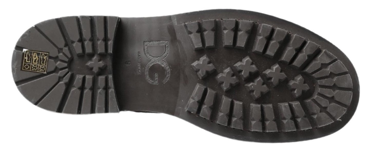 Dolce & Gabbana Black Gray Leather Mid Calf Boots Shoes - DEA STILOSA MILANO