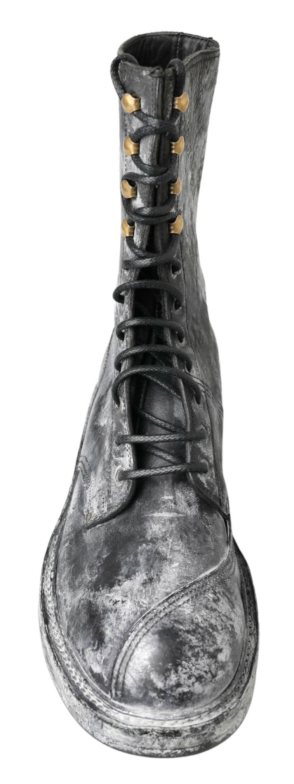 Dolce & Gabbana Black Gray Leather Mid Calf Boots Shoes - DEA STILOSA MILANO
