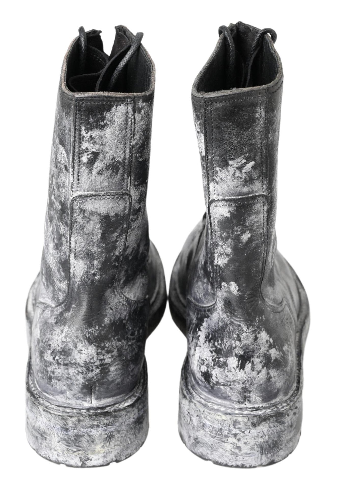 Dolce & Gabbana Black Gray Leather Mid Calf Boots Shoes - DEA STILOSA MILANO