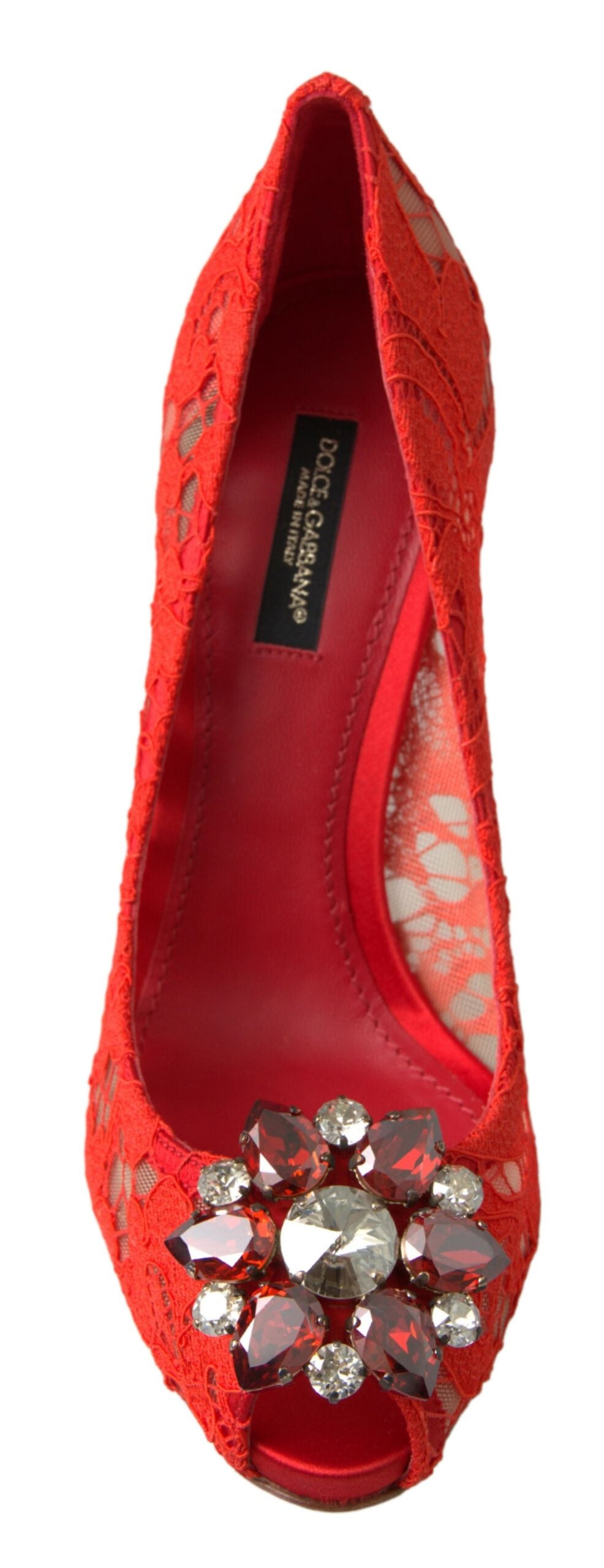 Dolce & Gabbana Red Taormina Lace Crystal Heels Pumps Shoes - DEA STILOSA MILANO