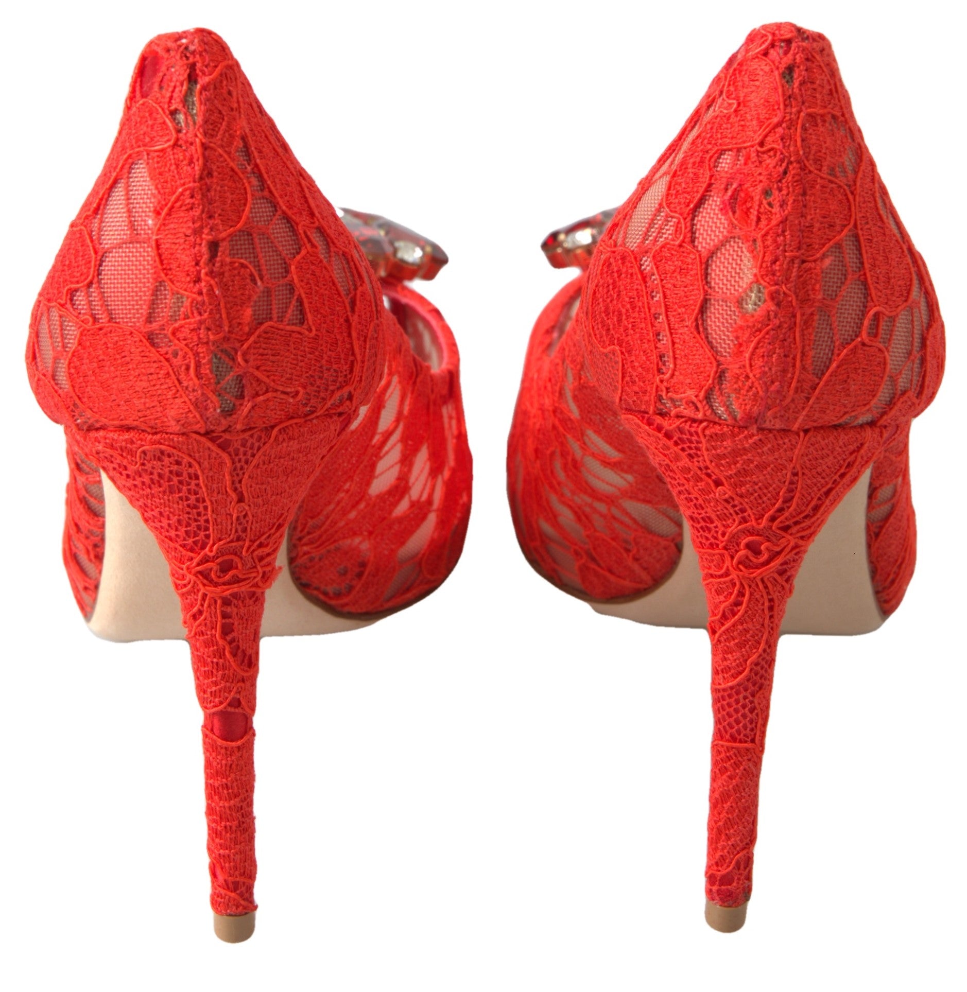 Dolce & Gabbana Red Taormina Lace Crystal Heels Pumps Shoes - DEA STILOSA MILANO