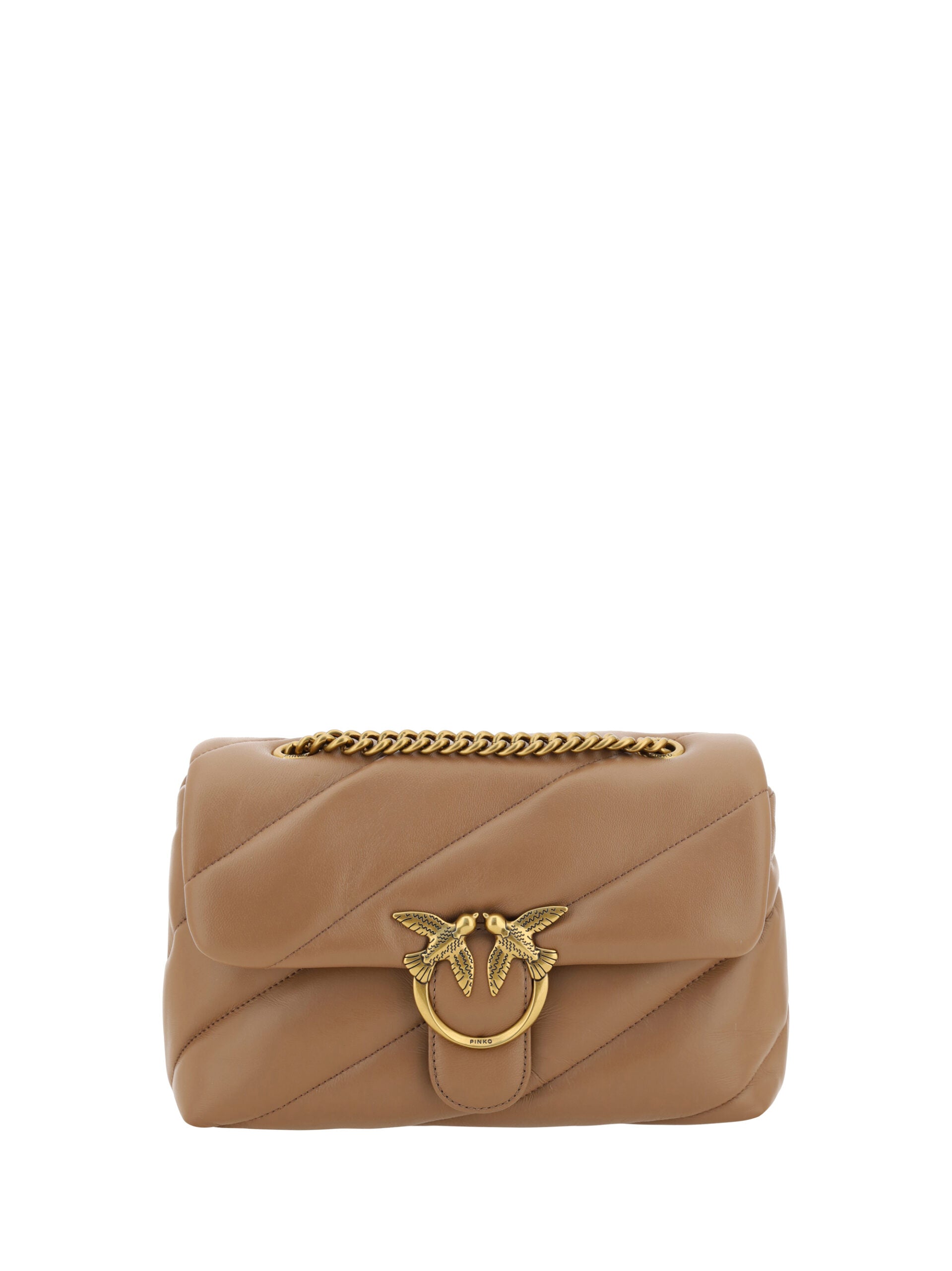 PINKO Brown Calf Leather Love Classic Shoulder Bag - DEA STILOSA MILANO