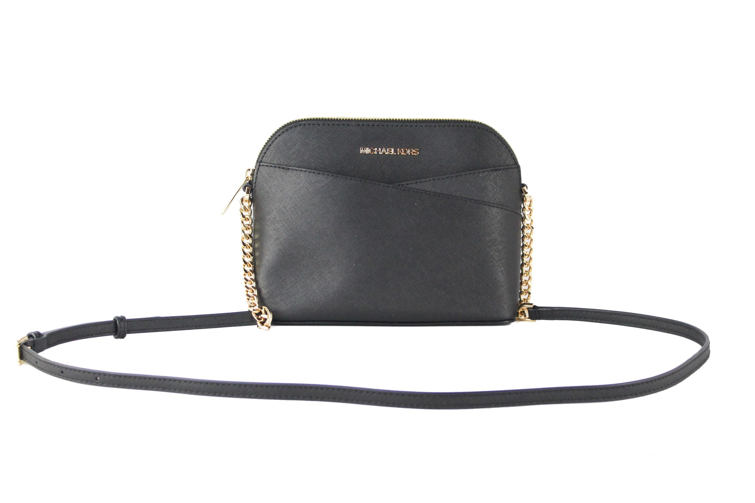 Michael Kors Jet Set Travel Medium Leather X Cross Dome Crossbody Handbag (Black Solid/Gold) - DEA STILOSA MILANO