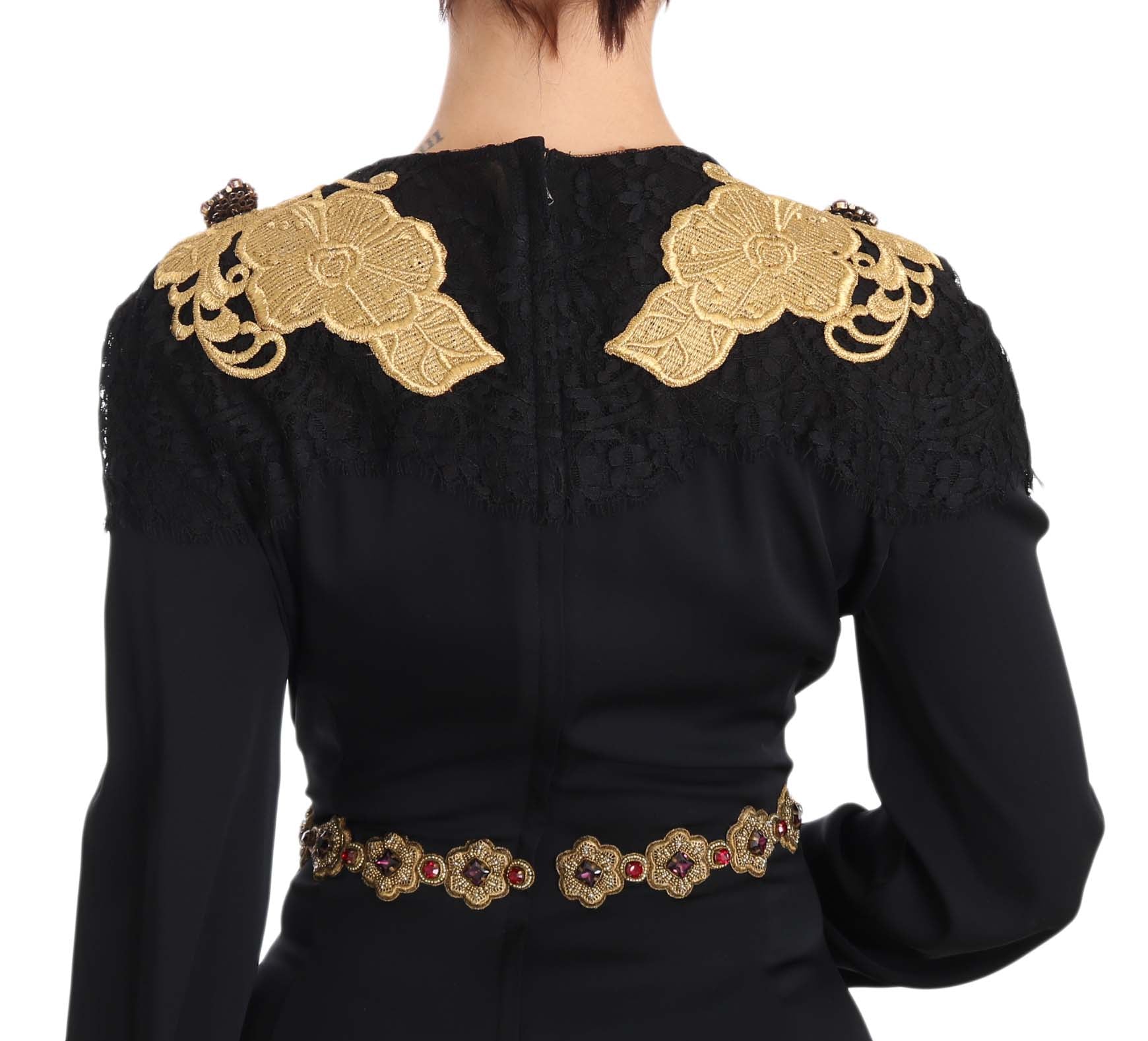 Dolce & Gabbana Black Silk Stretch Gold Crystal Dress - DEA STILOSA MILANO