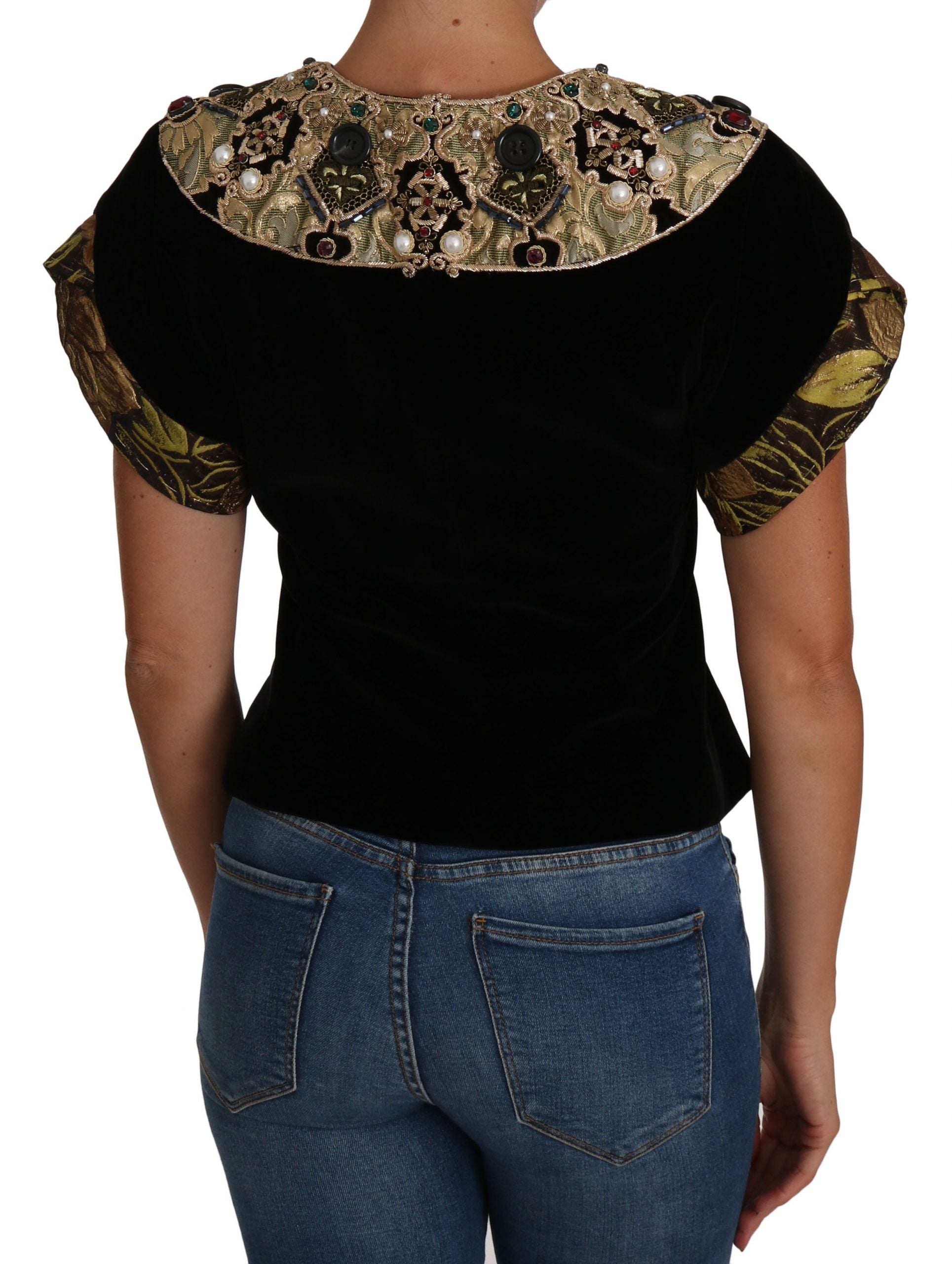 Dolce & Gabbana Black Gold Embellished Jaquard Velvet Jacket - DEA STILOSA MILANO