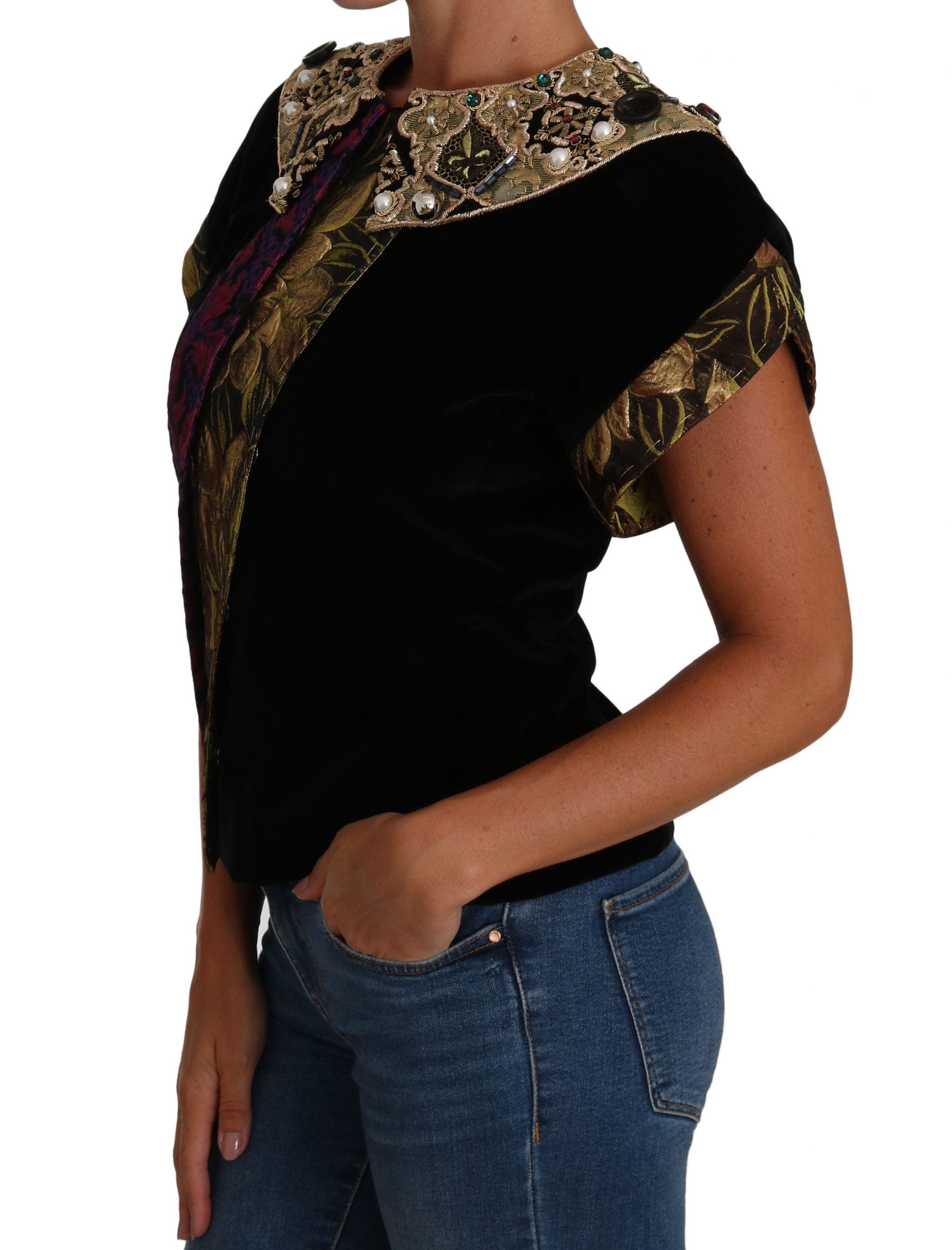 Dolce & Gabbana Black Gold Embellished Jaquard Velvet Jacket - DEA STILOSA MILANO