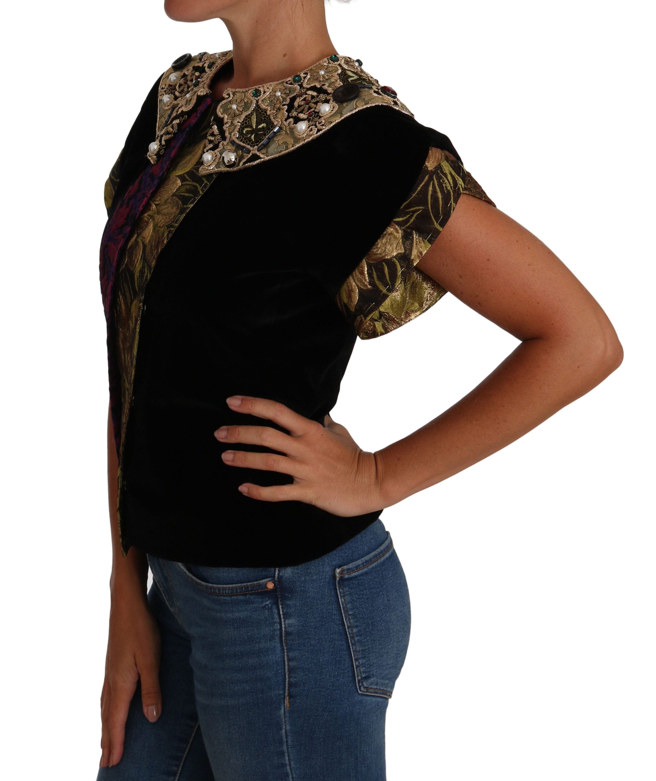 Dolce & Gabbana Black Gold Embellished Jaquard Velvet Jacket - DEA STILOSA MILANO