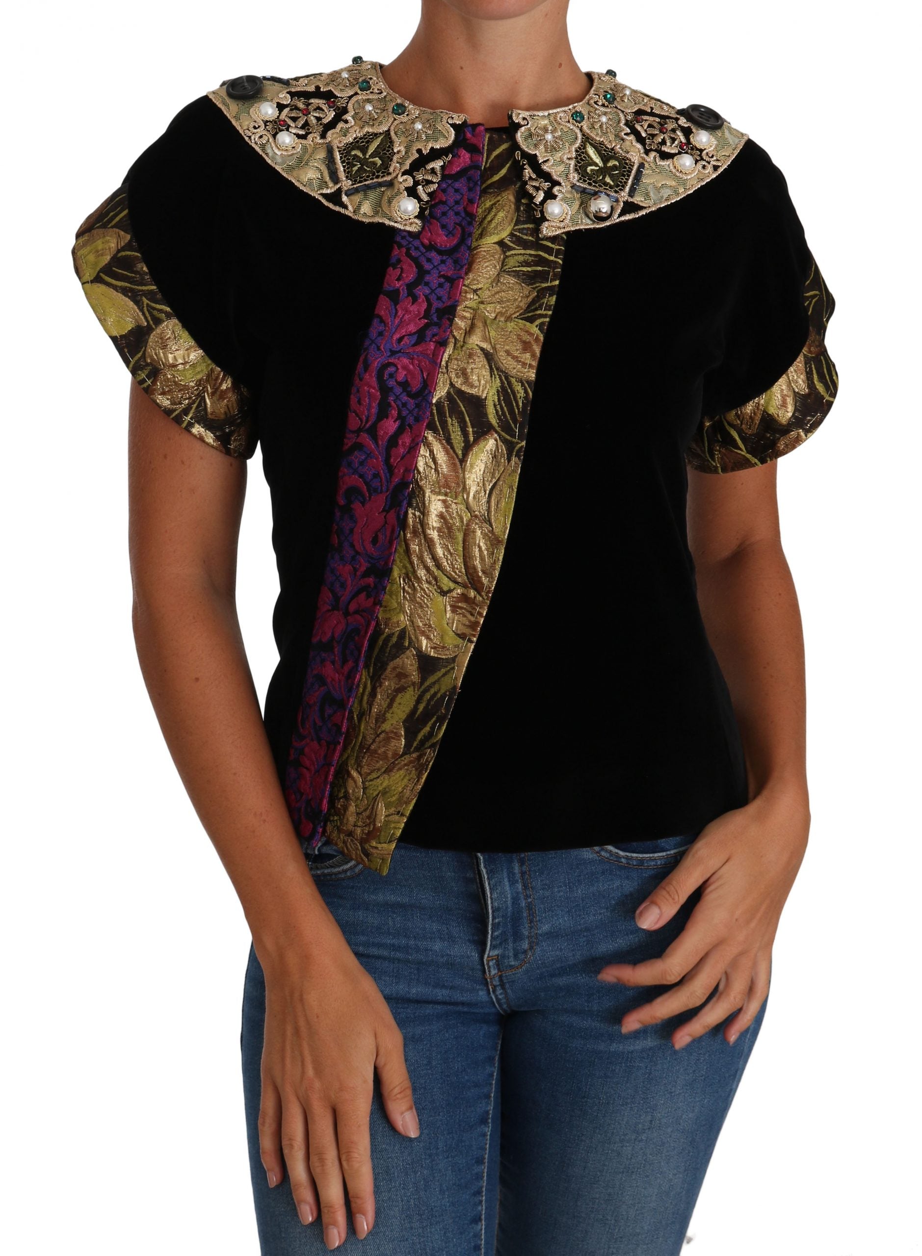 Dolce & Gabbana Black Gold Embellished Jaquard Velvet Jacket - DEA STILOSA MILANO