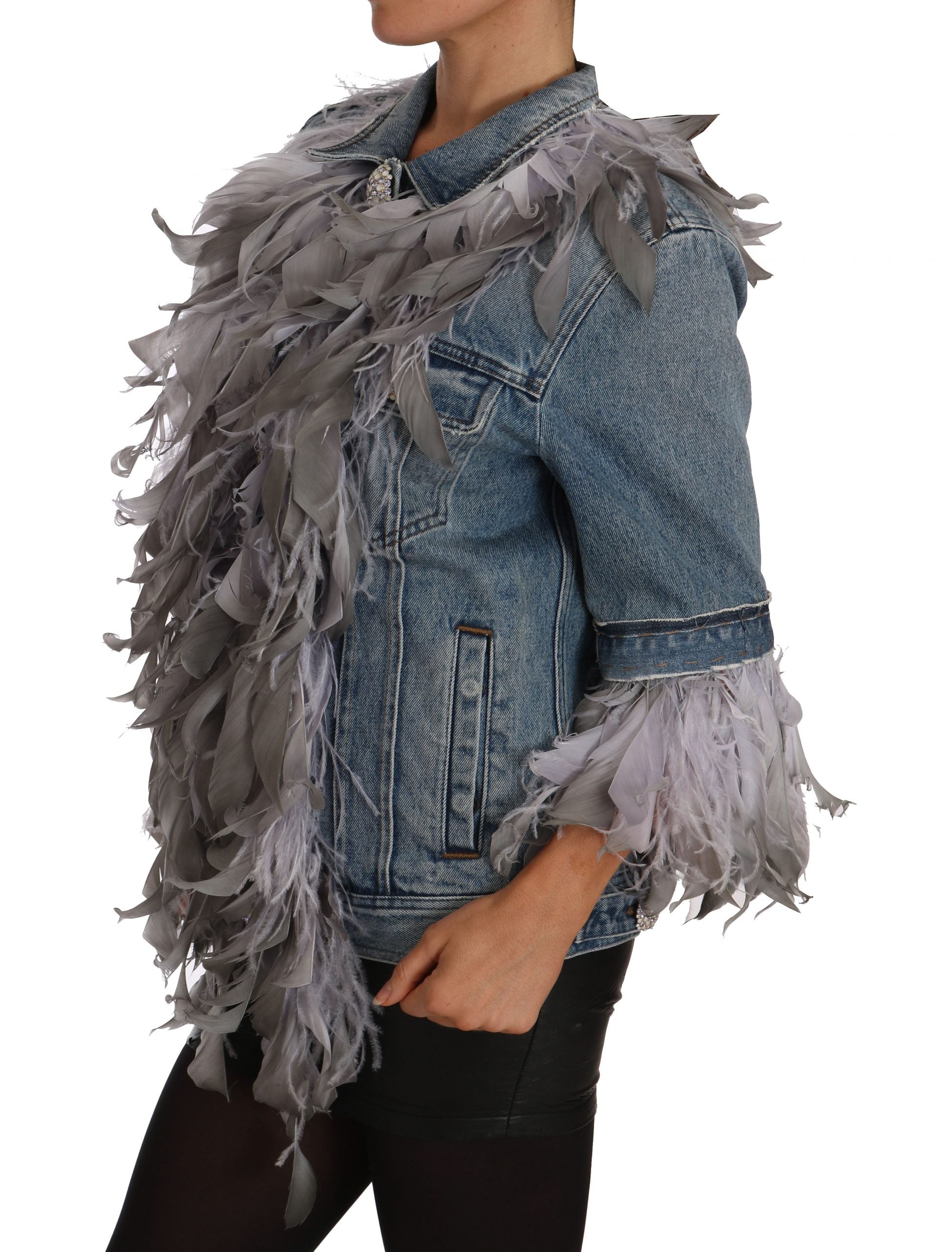 Dolce & Gabbana Denim Jacket Feathers Embellished Buttons - DEA STILOSA MILANO