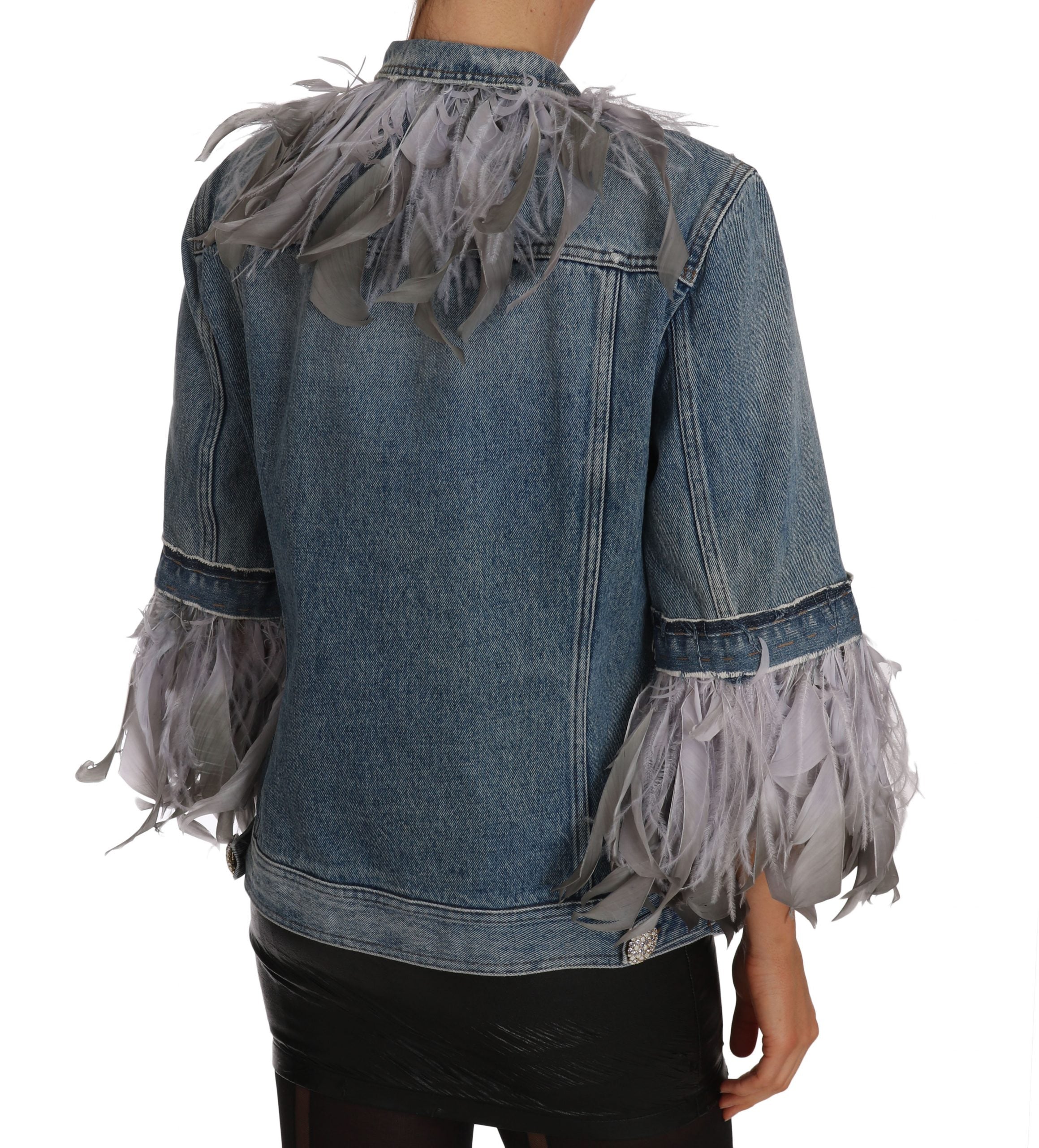 Dolce & Gabbana Denim Jacket Feathers Embellished Buttons - DEA STILOSA MILANO