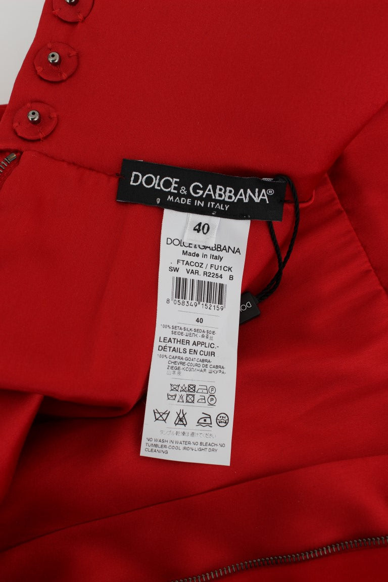 Dolce & Gabbana Red Silk Pearls Roses Shorts - DEA STILOSA MILANO