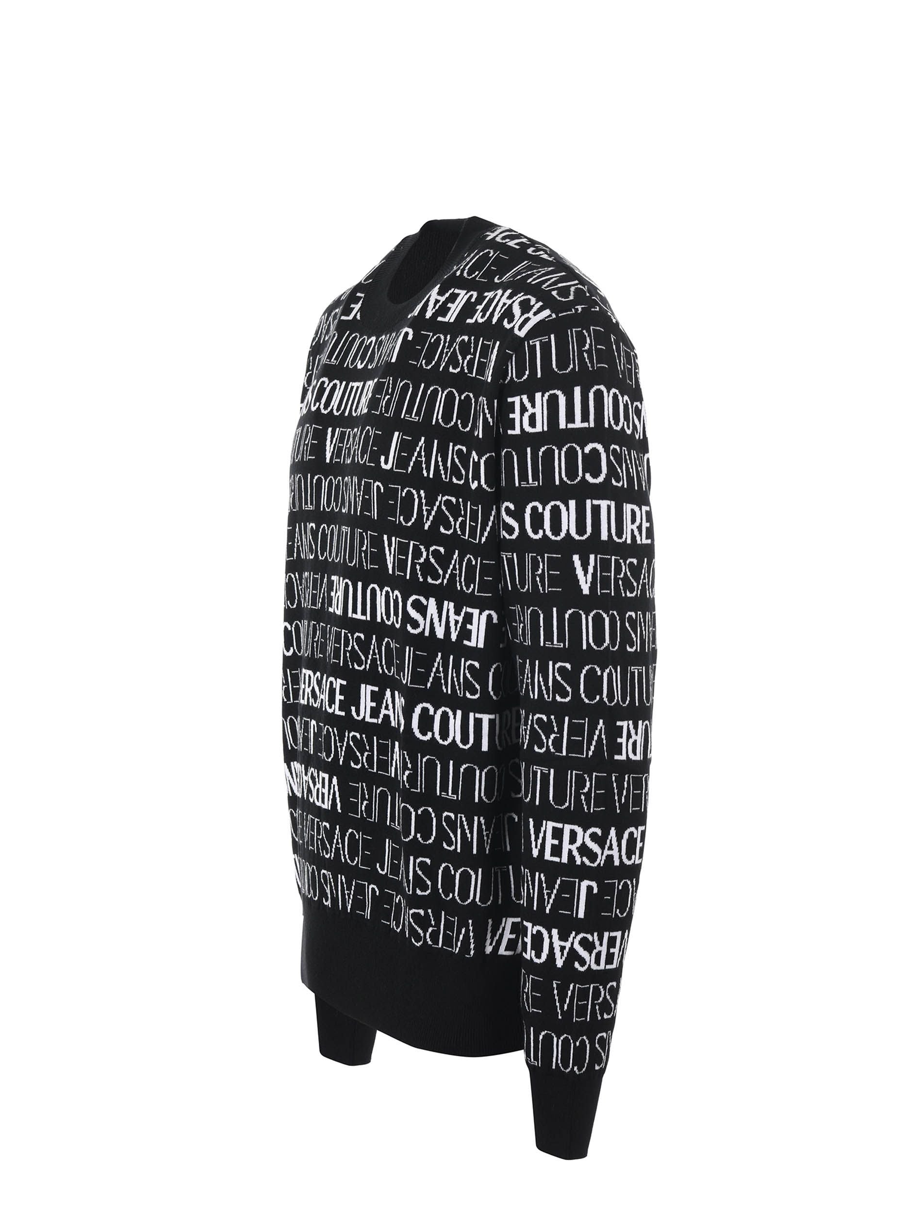 Versace Jeans Black and White Cotton Logo Details Sweater - DEA STILOSA MILANO