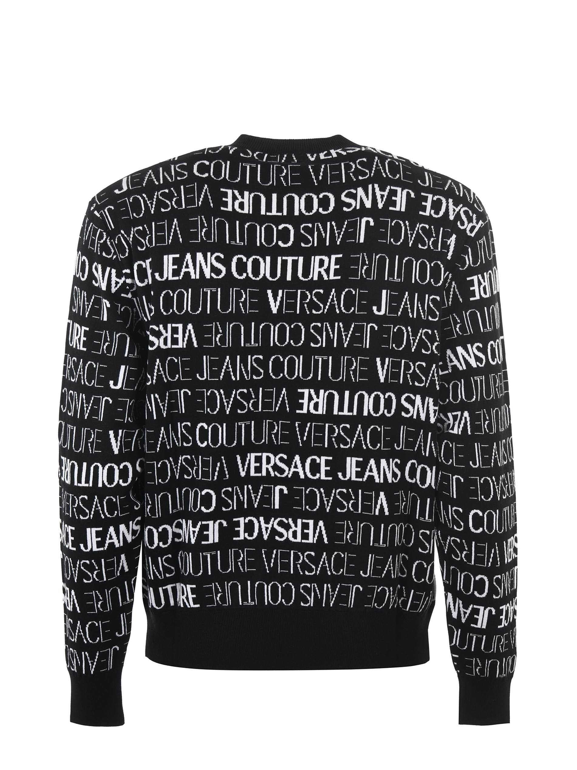 Versace Jeans Black and White Cotton Logo Details Sweater - DEA STILOSA MILANO
