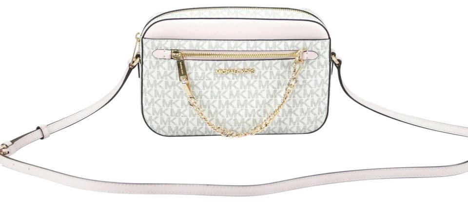 Michael Kors Jet Set Item Large East West Signature Leather Zip Chain Crossbody Handbag (Vanilla PVC/Powder Blush) - DEA STILOSA MILANO