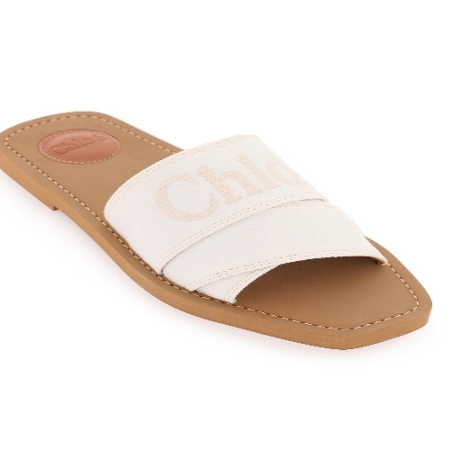 Chloé White Cotton Slides Woody Sandals - DEA STILOSA MILANO
