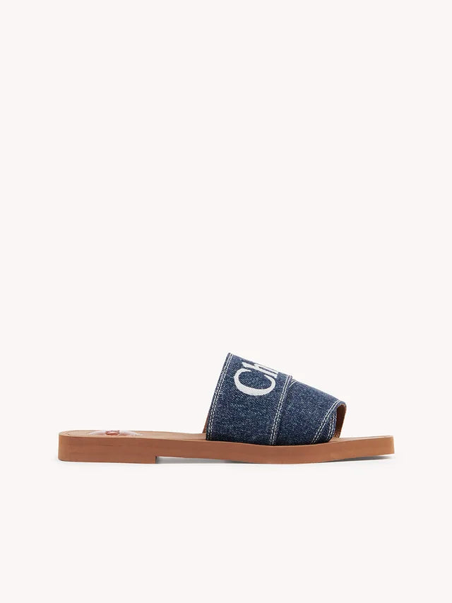 Chloé Denim Blue Cotton Slides Woody Sandals - DEA STILOSA MILANO