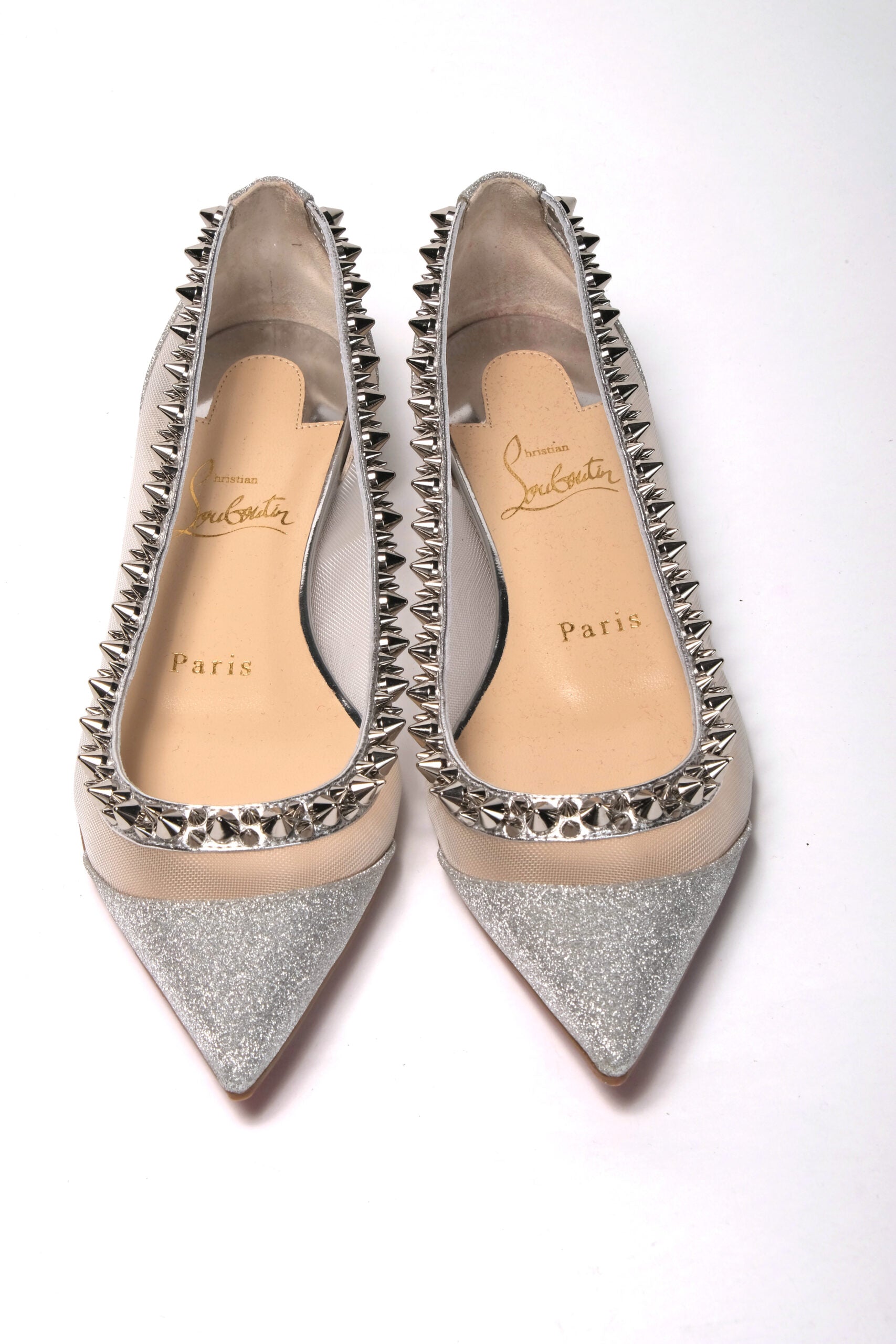 Christian Louboutin Silver Flat Point Toe Shoe - DEA STILOSA MILANO