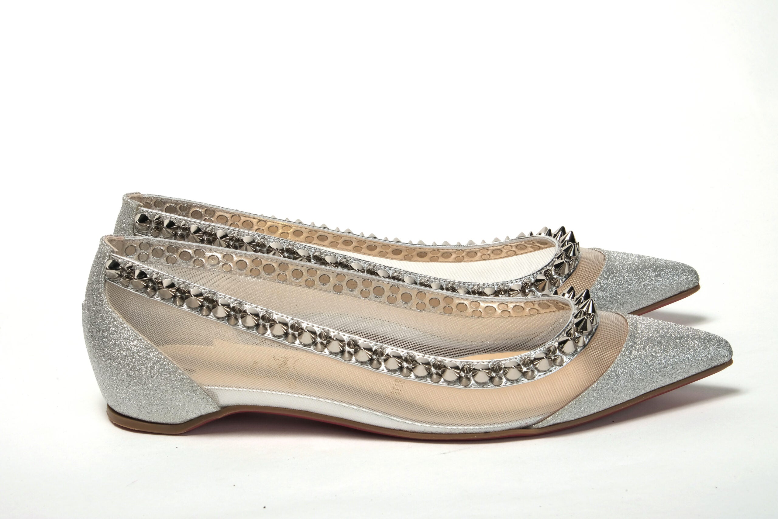 Christian Louboutin Silver Flat Point Toe Shoe - DEA STILOSA MILANO