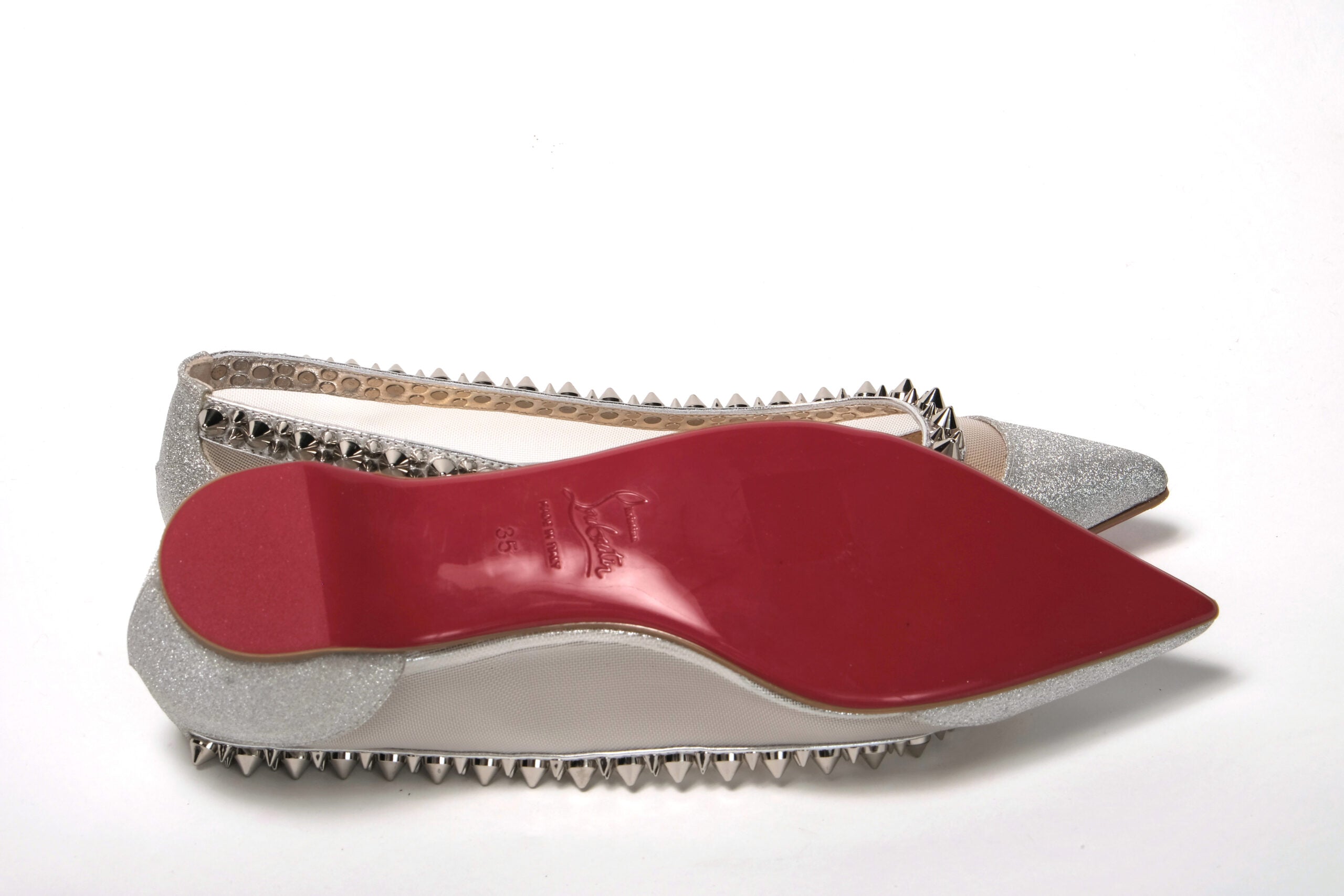 Christian Louboutin Silver Flat Point Toe Shoe - DEA STILOSA MILANO