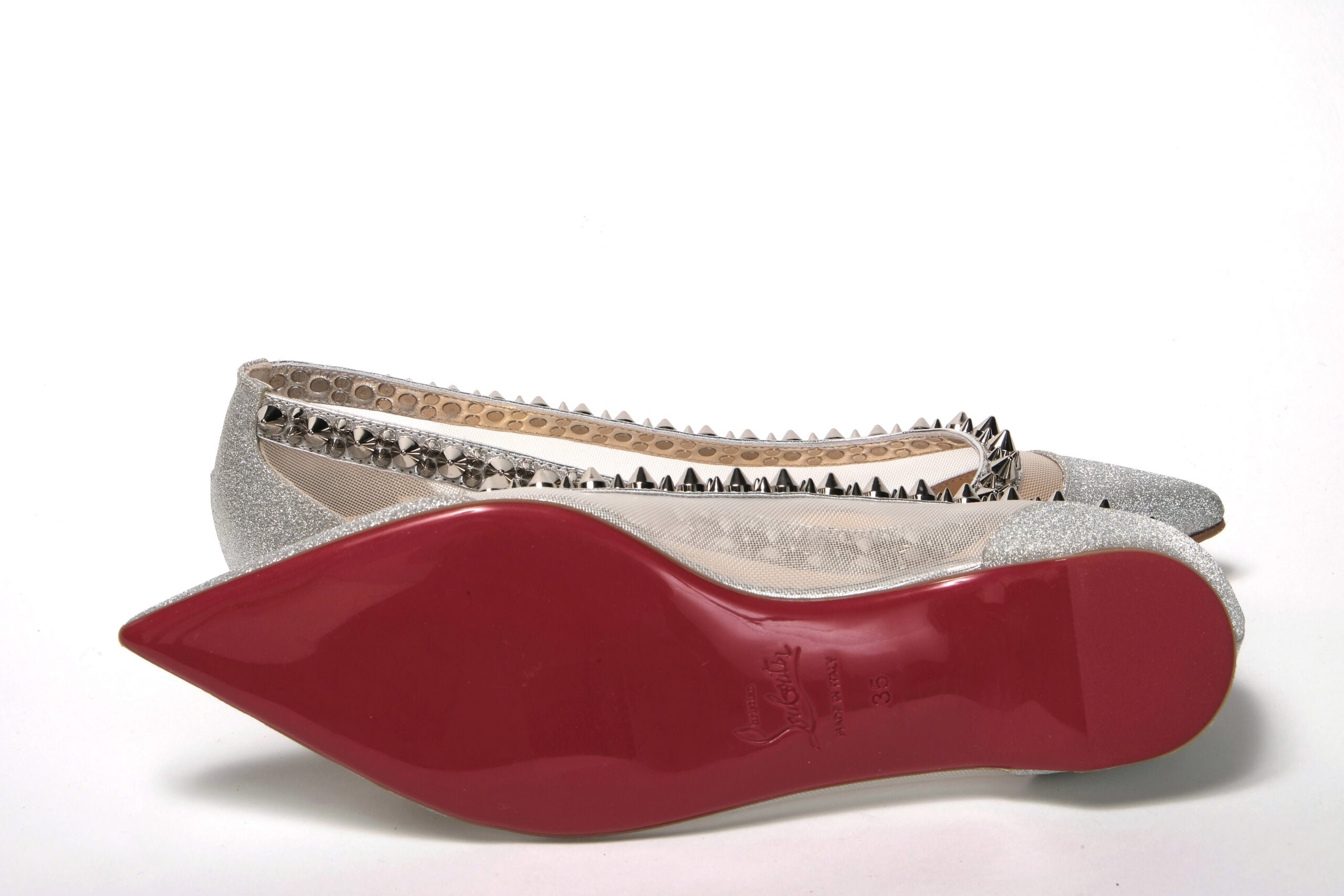 Christian Louboutin Silver Flat Point Toe Shoe - DEA STILOSA MILANO