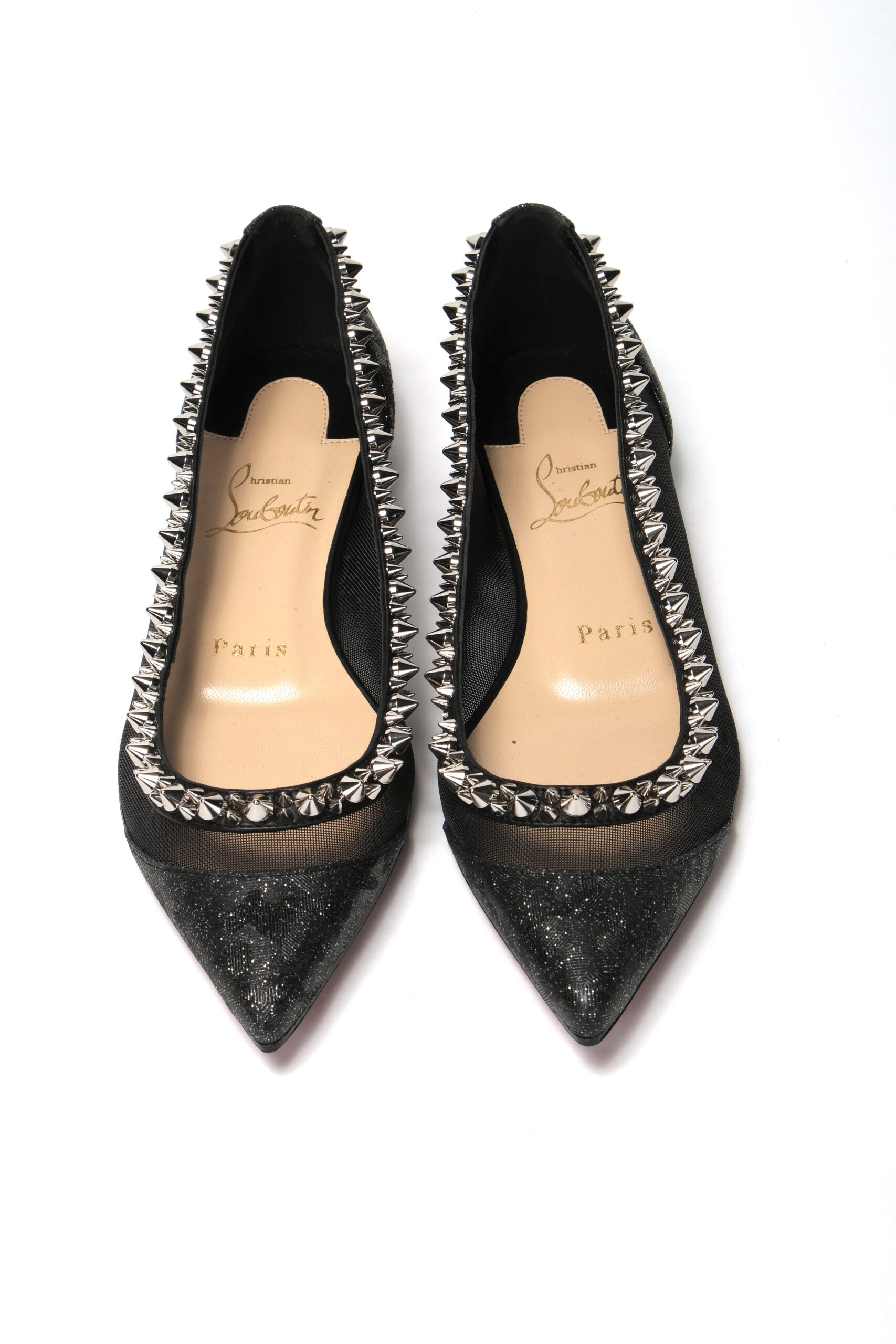 Christian Louboutin Black Silver Flat Point Toe Shoe - DEA STILOSA MILANO
