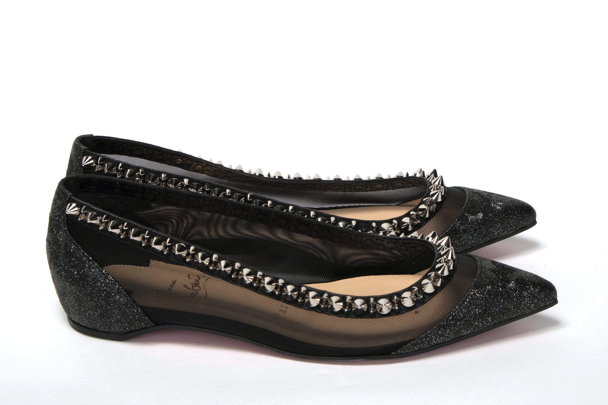 Christian Louboutin Black Silver Flat Point Toe Shoe - DEA STILOSA MILANO