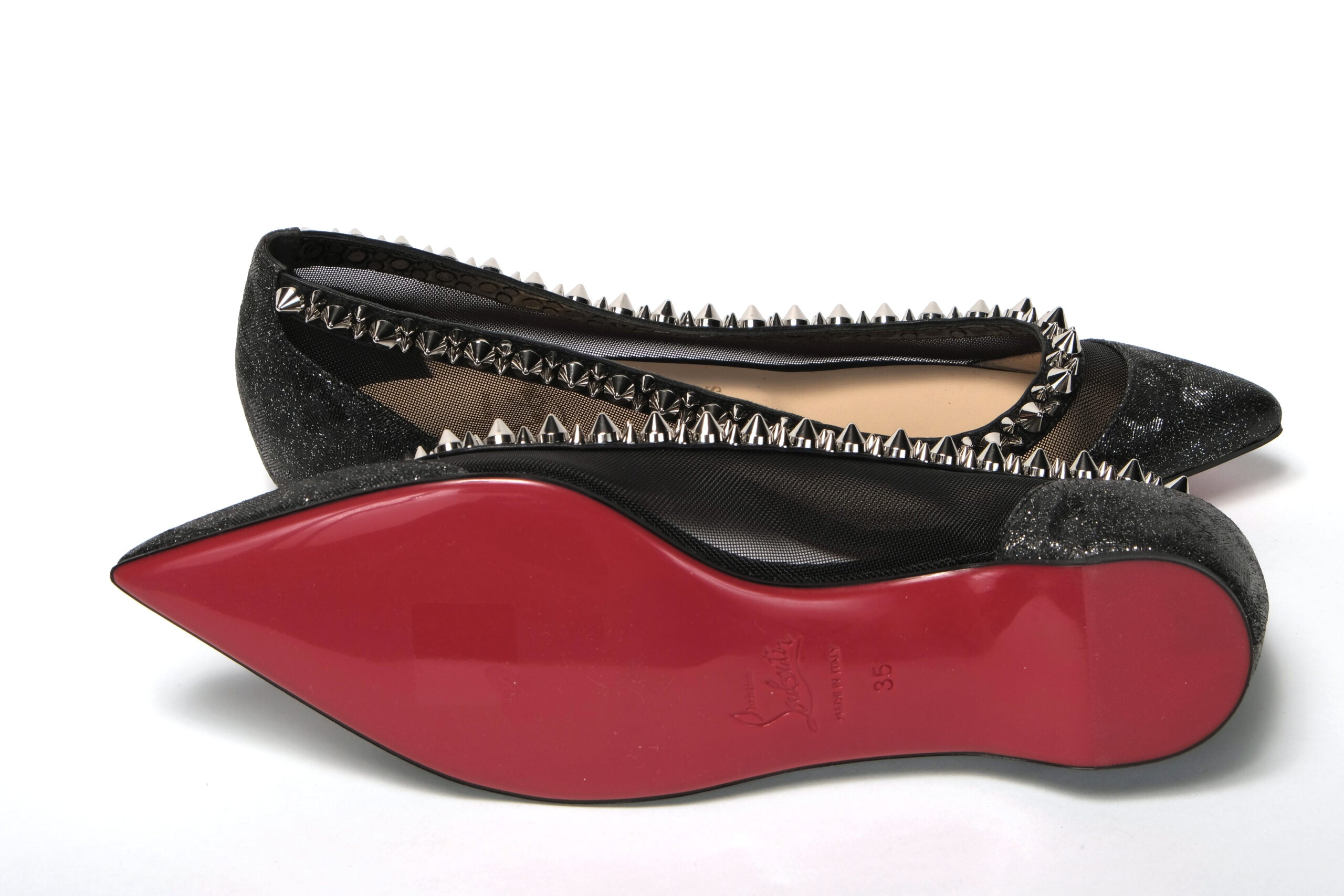 Christian Louboutin Black Silver Flat Point Toe Shoe - DEA STILOSA MILANO