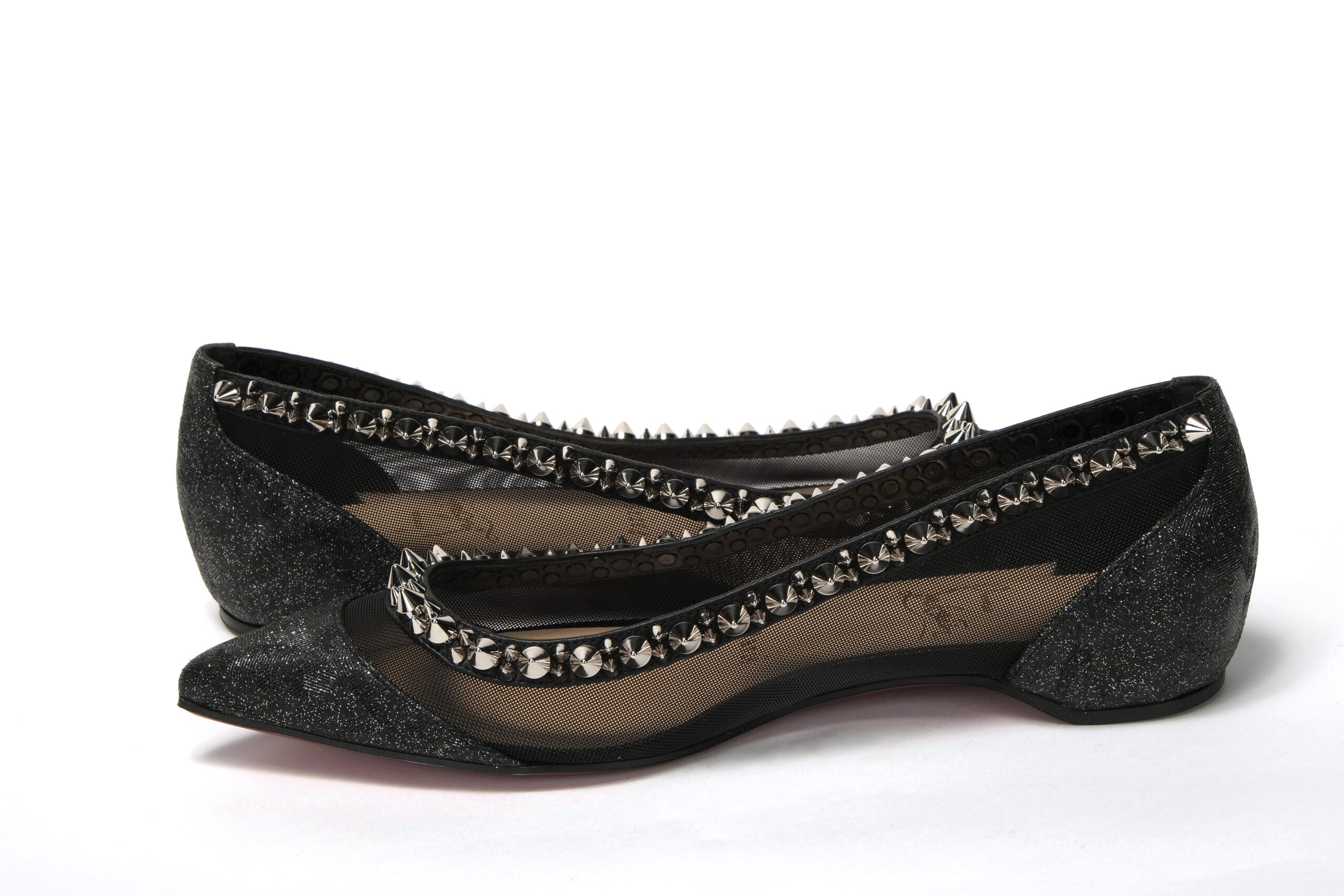 Christian Louboutin Black Silver Flat Point Toe Shoe - DEA STILOSA MILANO