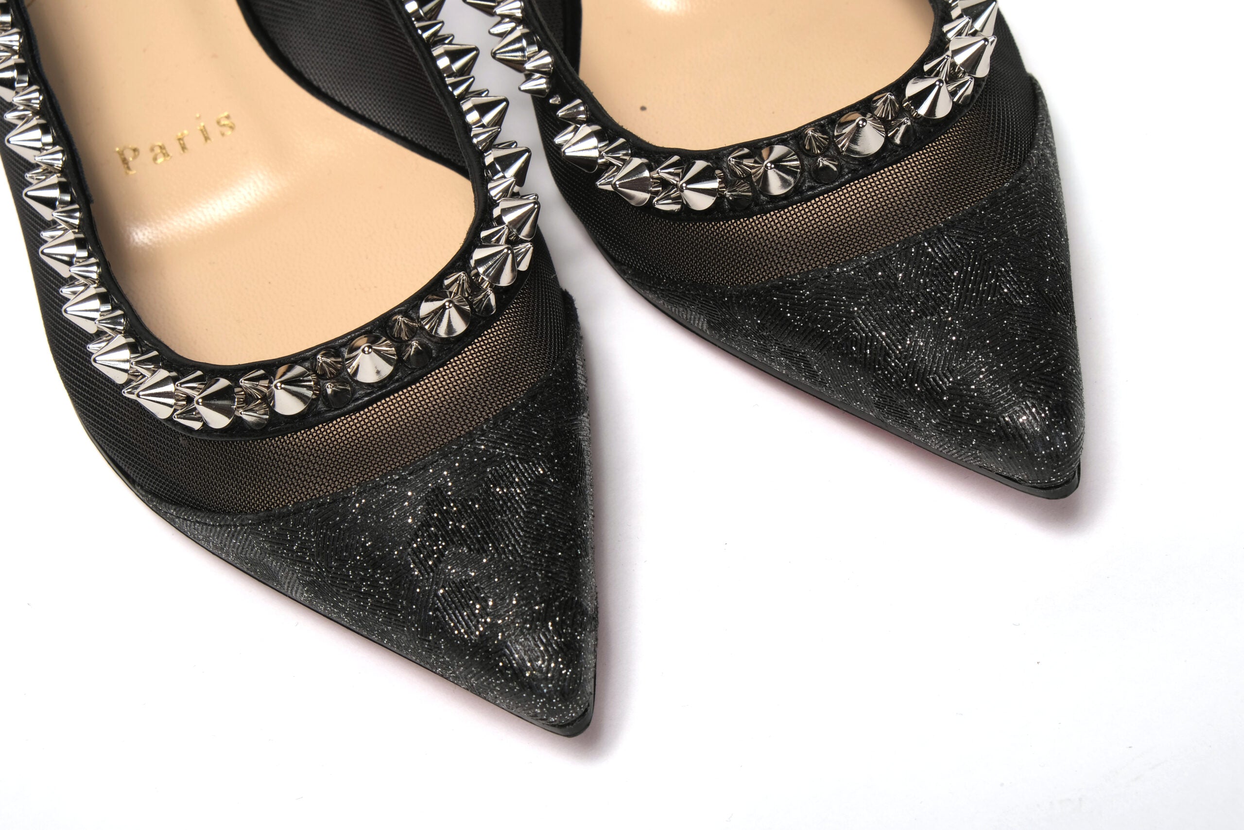 Christian Louboutin Black Silver Flat Point Toe Shoe - DEA STILOSA MILANO