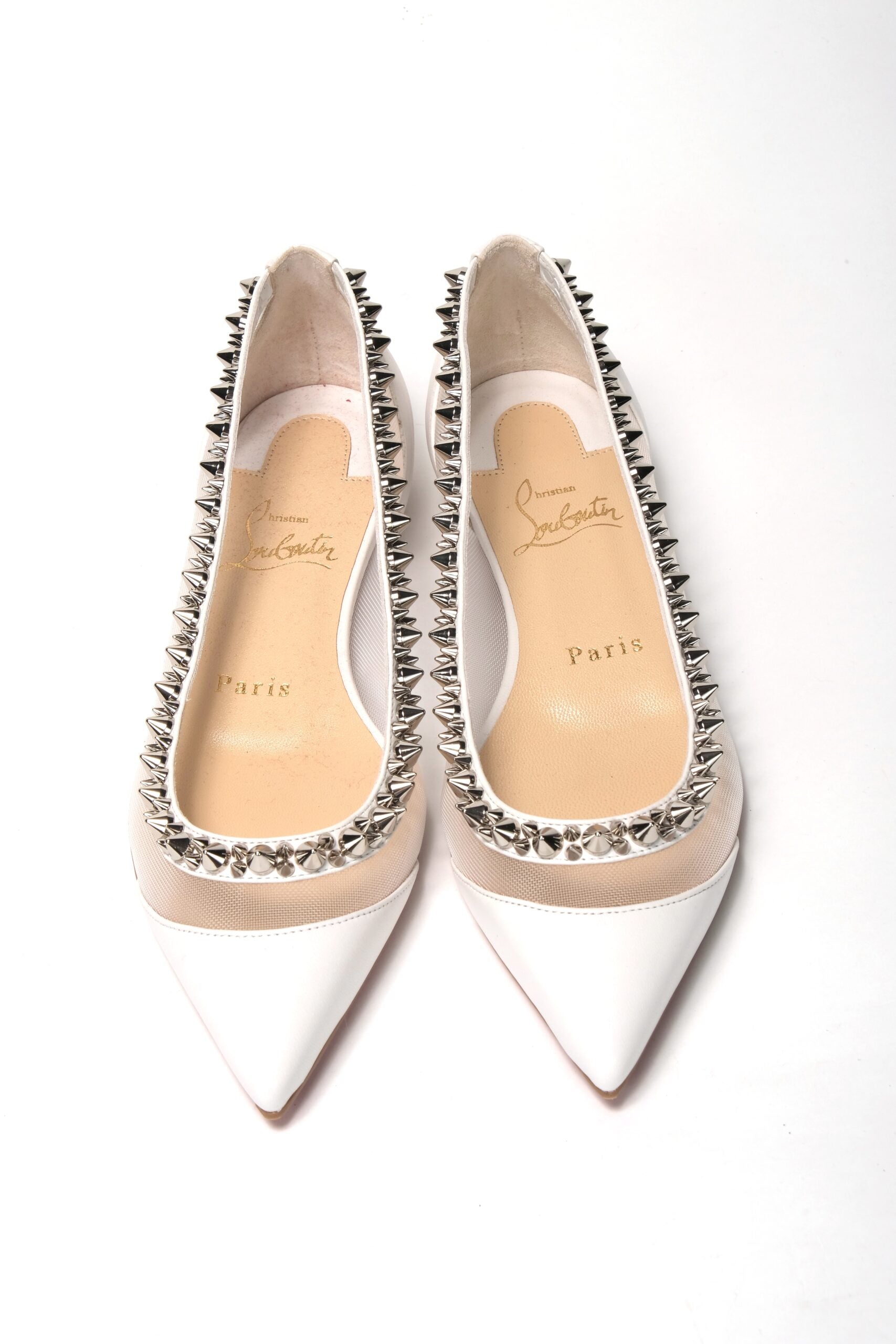 Christian Louboutin Bianco White silver Flat Point Toe Shoe - DEA STILOSA MILANO