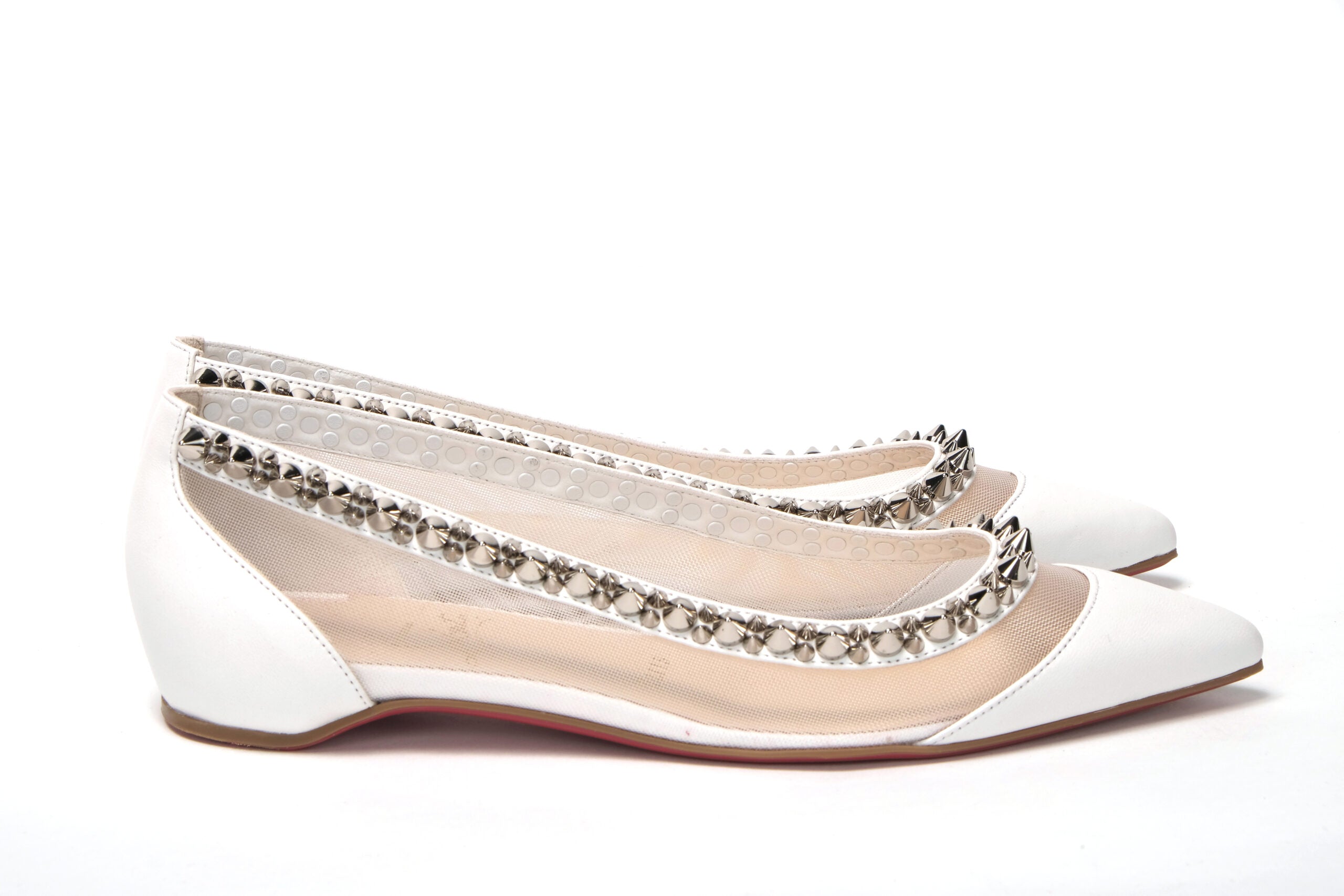 Christian Louboutin Bianco White silver Flat Point Toe Shoe - DEA STILOSA MILANO